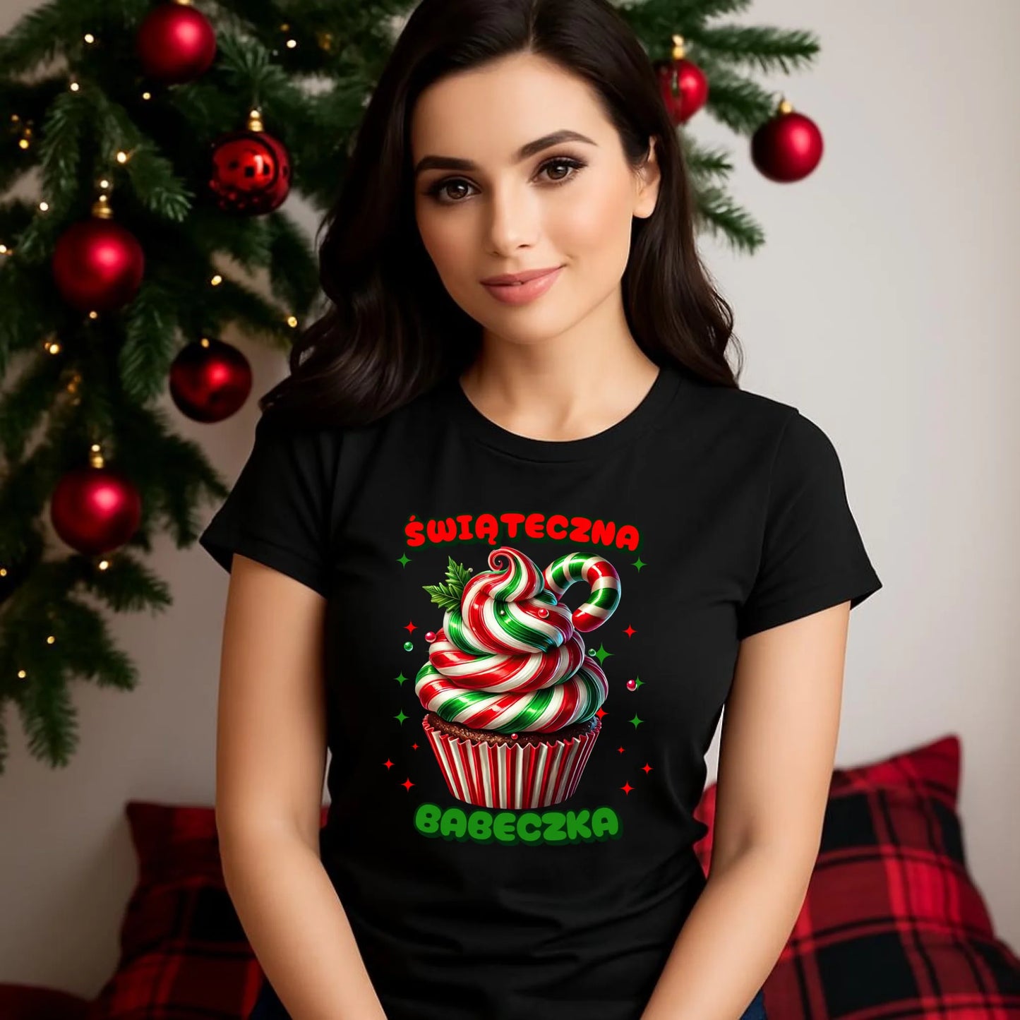 Koszulka damska świąteczna - prezent dla niej na święta Świąteczna babeczka BN155 - StoryCups.pl