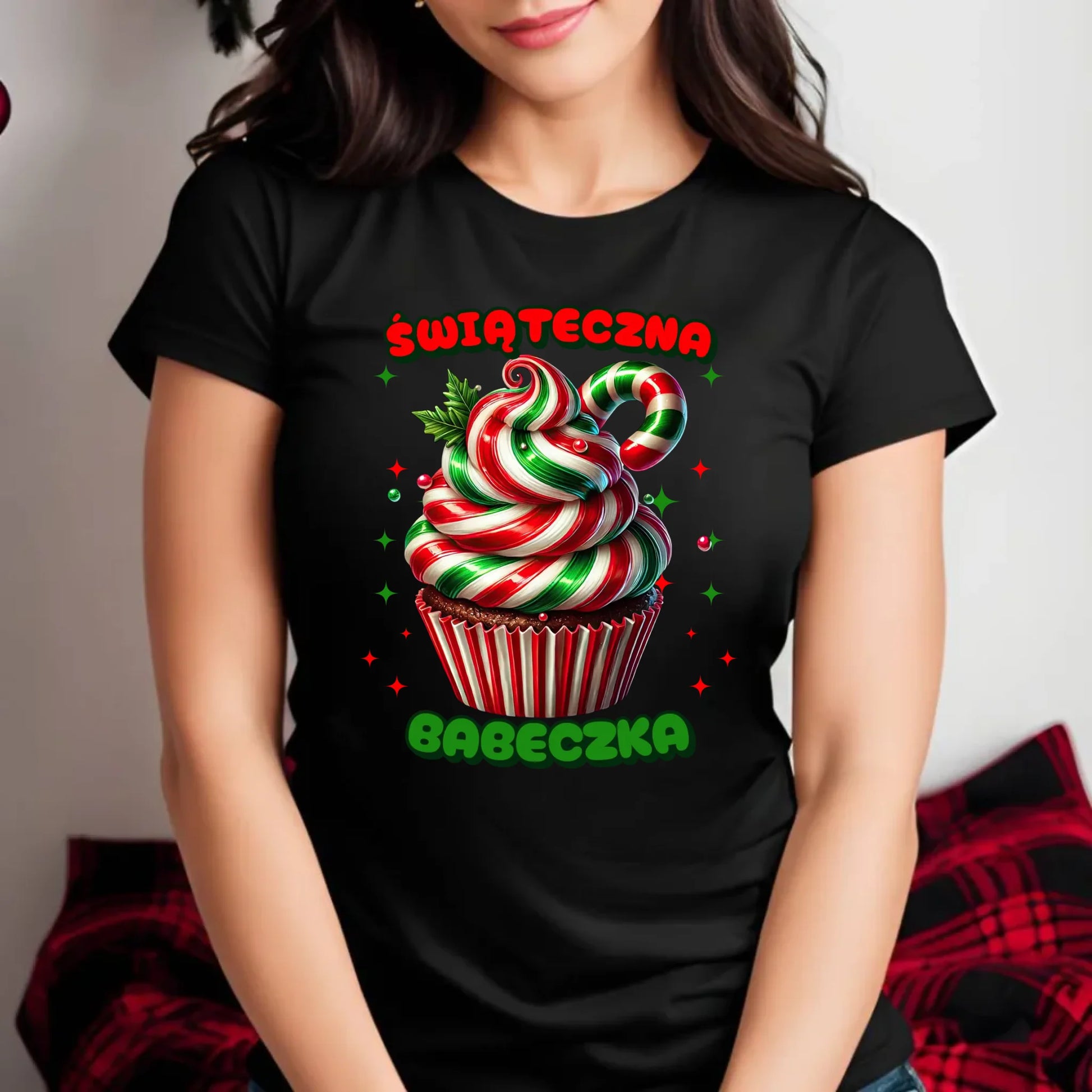 Koszulka damska świąteczna - prezent dla niej na święta Świąteczna babeczka BN155 - StoryCups.pl