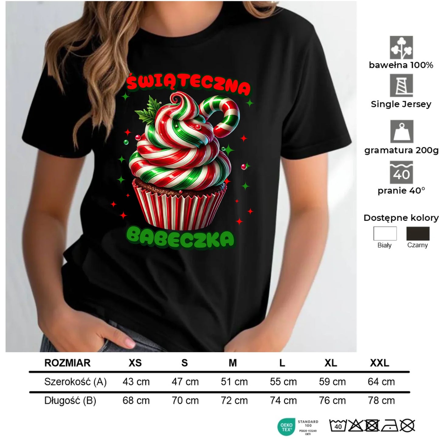 Koszulka damska świąteczna - prezent dla niej na święta Świąteczna babeczka BN155 - StoryCups.pl