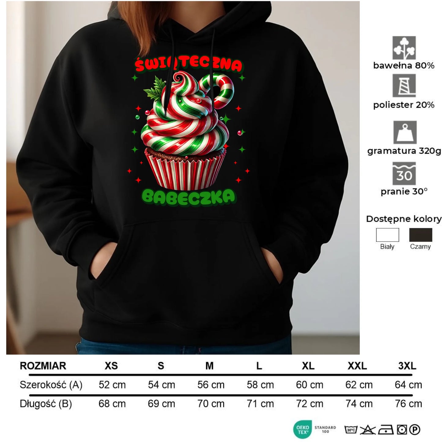Bluza damska z kapturem świąteczna - prezent dla niej na święta Świąteczna babeczka BN155 - StoryCups.pl
