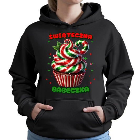 Bluza damska z kapturem świąteczna - prezent dla niej na święta Świąteczna babeczka BN155 - StoryCups.pl