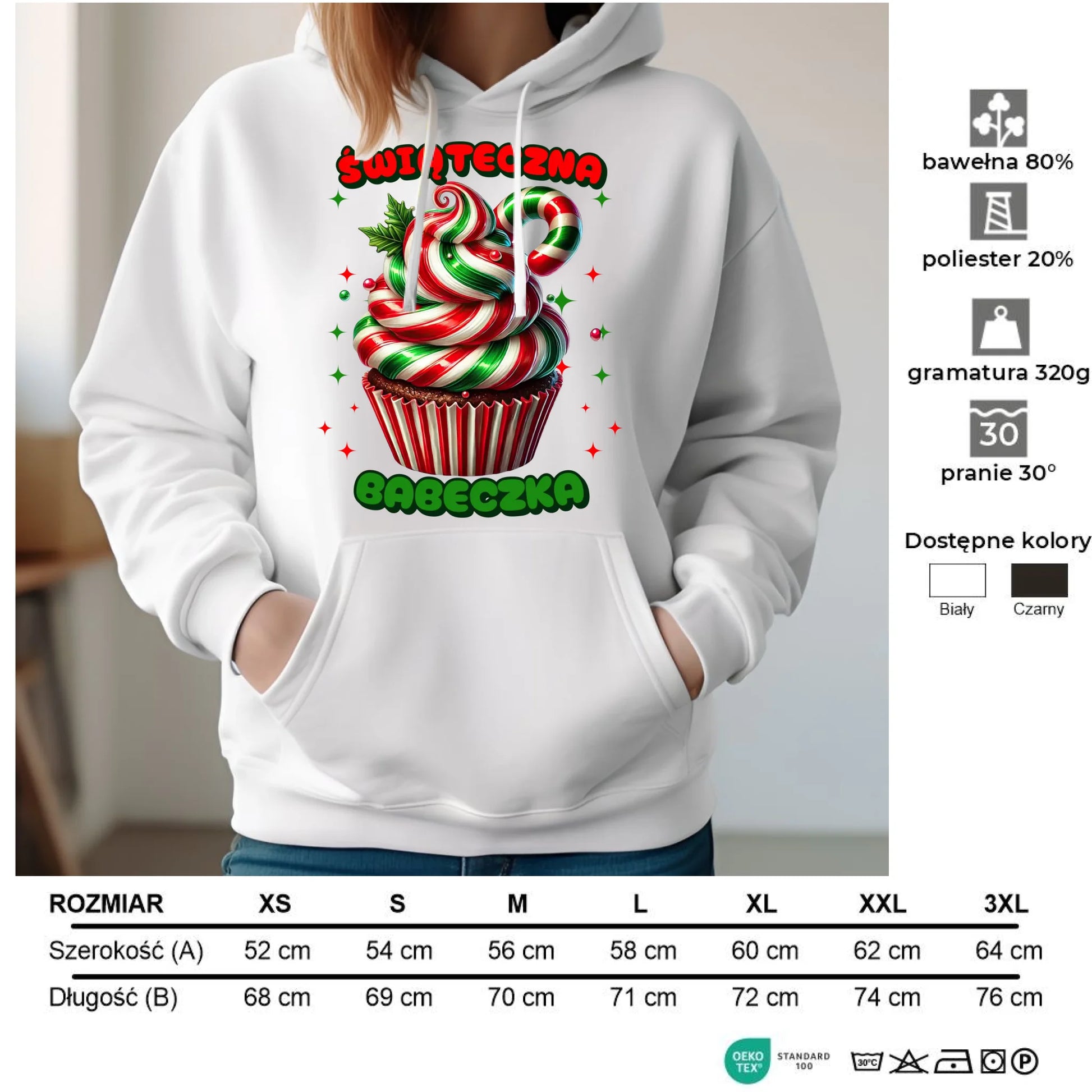 Bluza damska z kapturem świąteczna - prezent dla niej na święta Świąteczna babeczka BN155 - StoryCups.pl