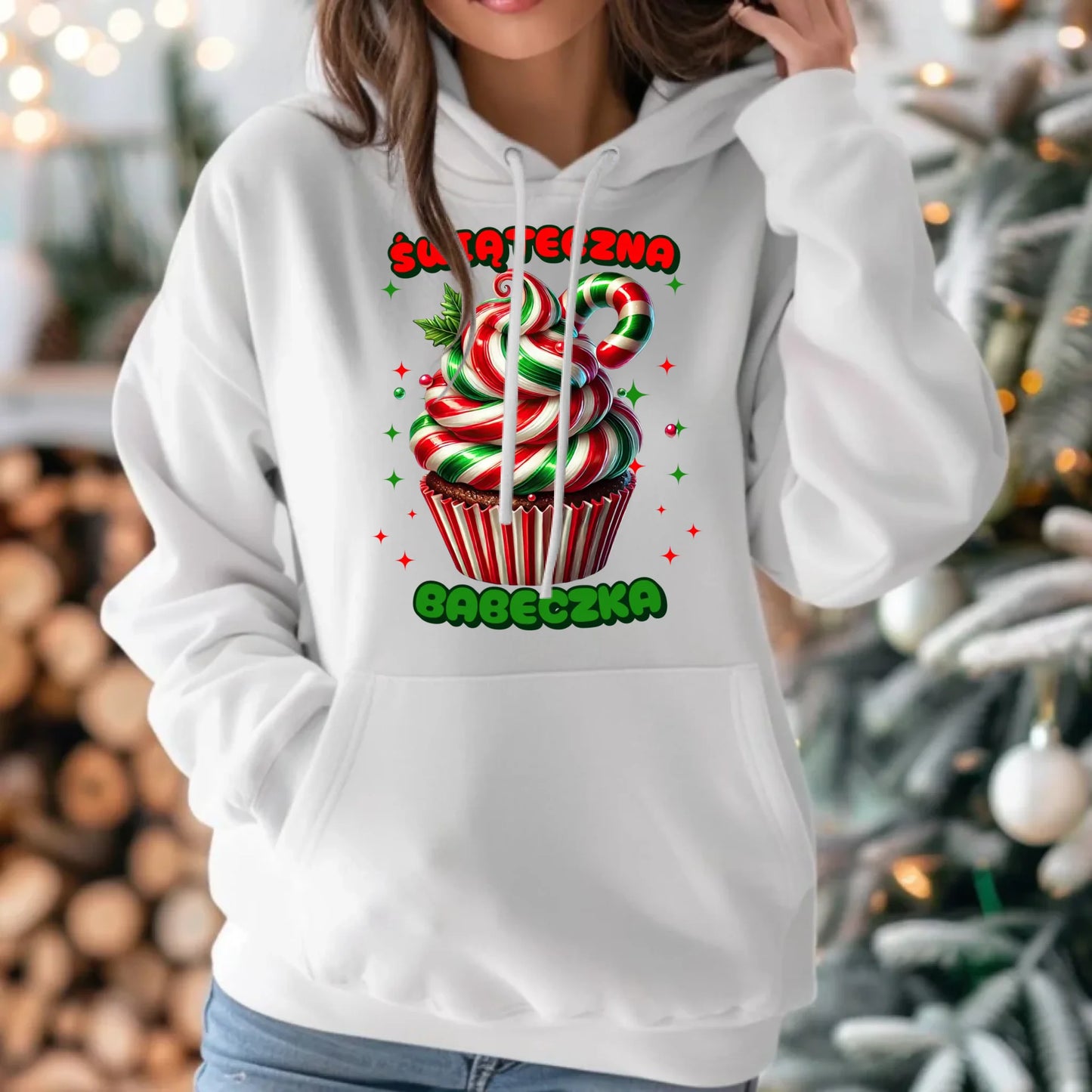 Bluza damska z kapturem świąteczna - prezent dla niej na święta Świąteczna babeczka BN155 - StoryCups.pl