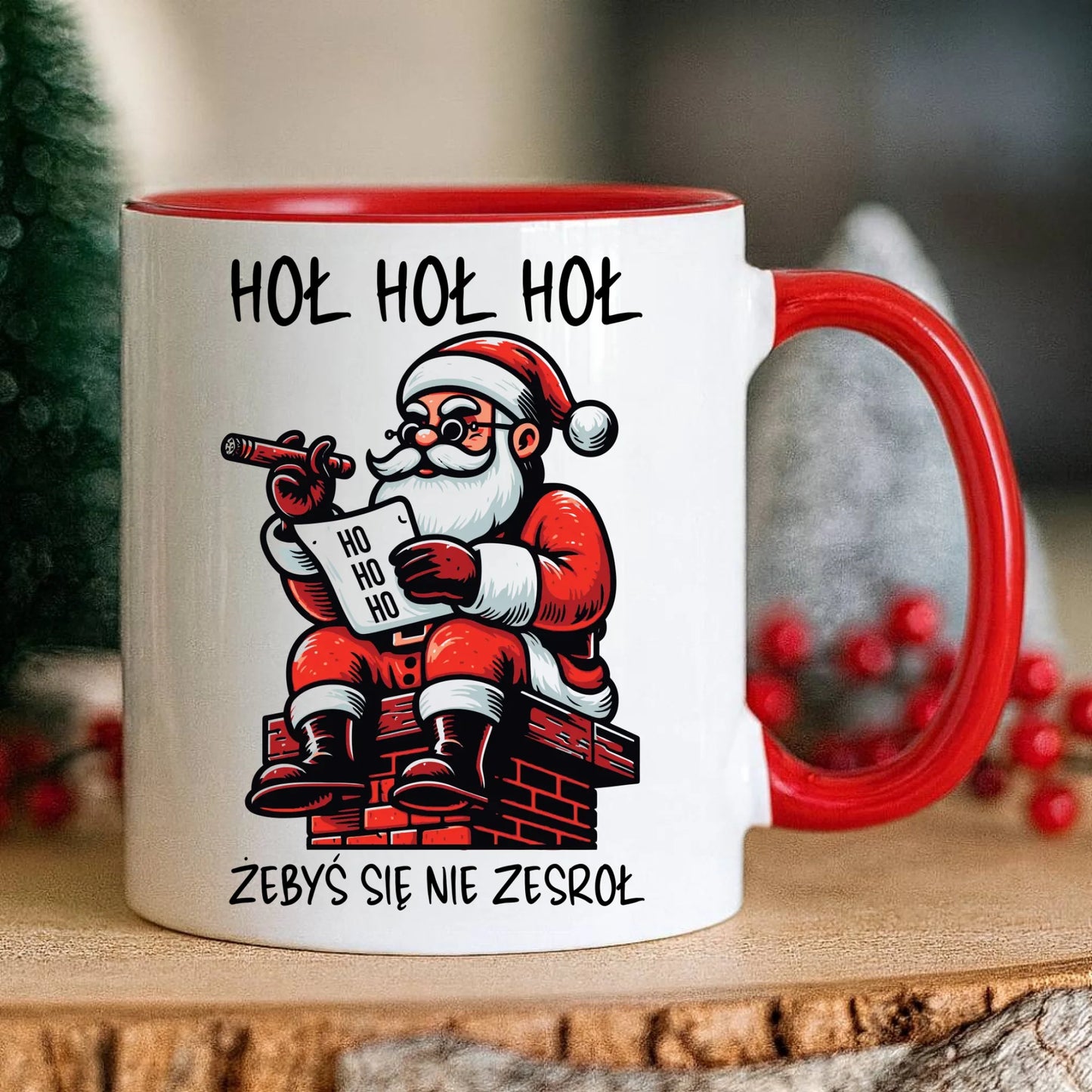 Kubek świąteczny - Śmieszny prezent na Mikołaja - Hoł hoł hoł żebyś się nie zesroł BN156 - StoryCups.pl