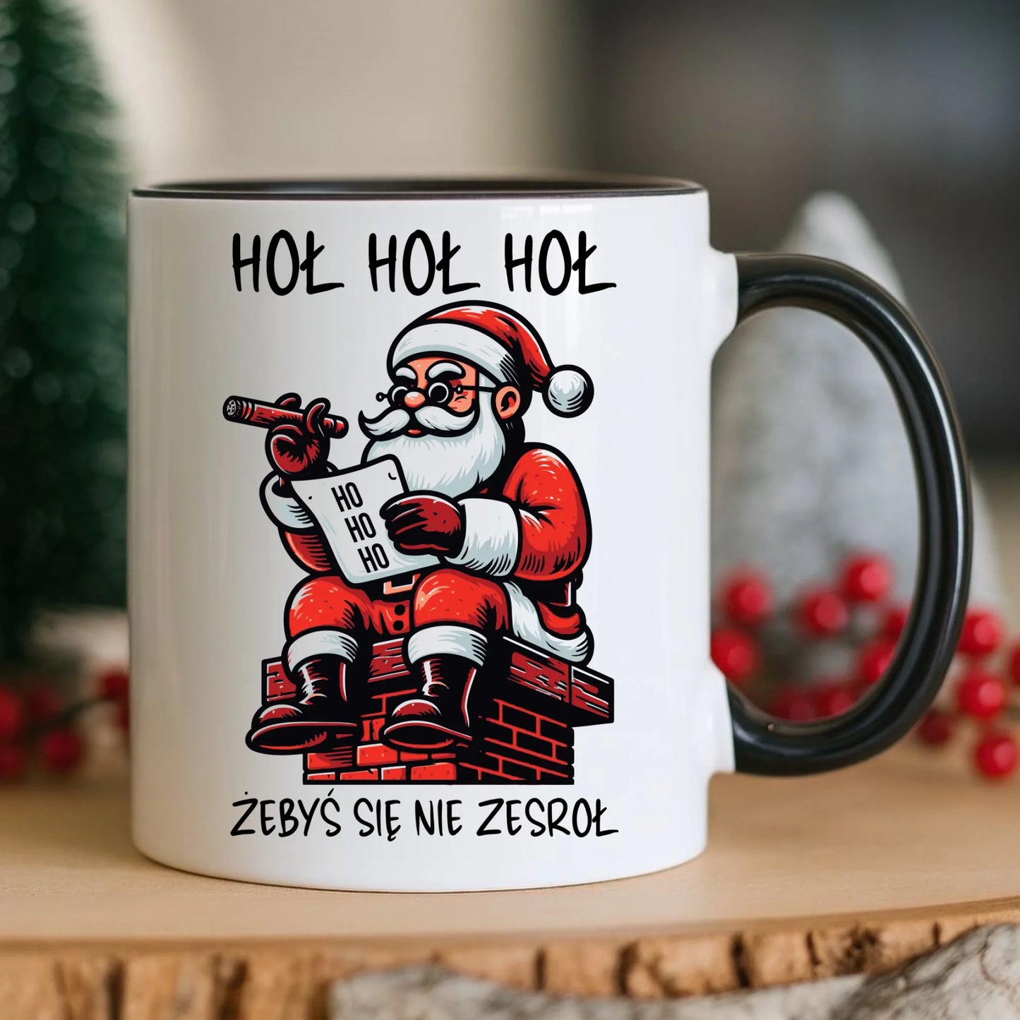 Kubek świąteczny - Śmieszny prezent na Mikołaja - Hoł hoł hoł żebyś się nie zesroł BN156 - StoryCups.pl