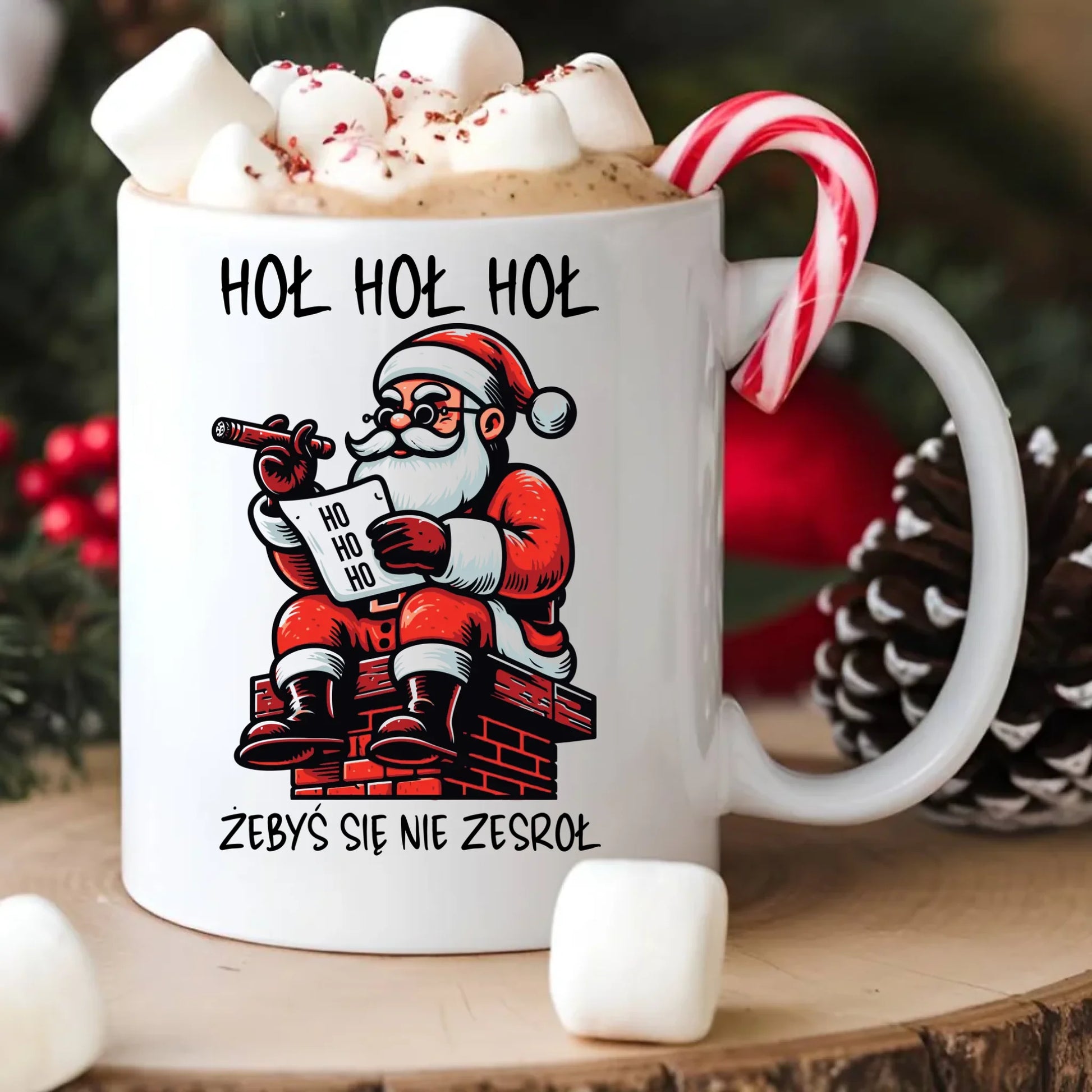 Kubek świąteczny - Śmieszny prezent na Mikołaja - Hoł hoł hoł żebyś się nie zesroł BN156 - StoryCups.pl