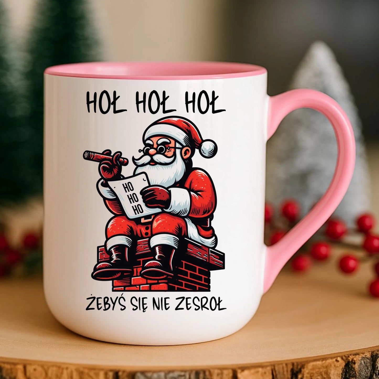 Kubek elegant świąteczny - Śmieszny prezent na Mikołaja - Hoł hoł hoł żebyś się nie zesroł BN156 - StoryCups.pl