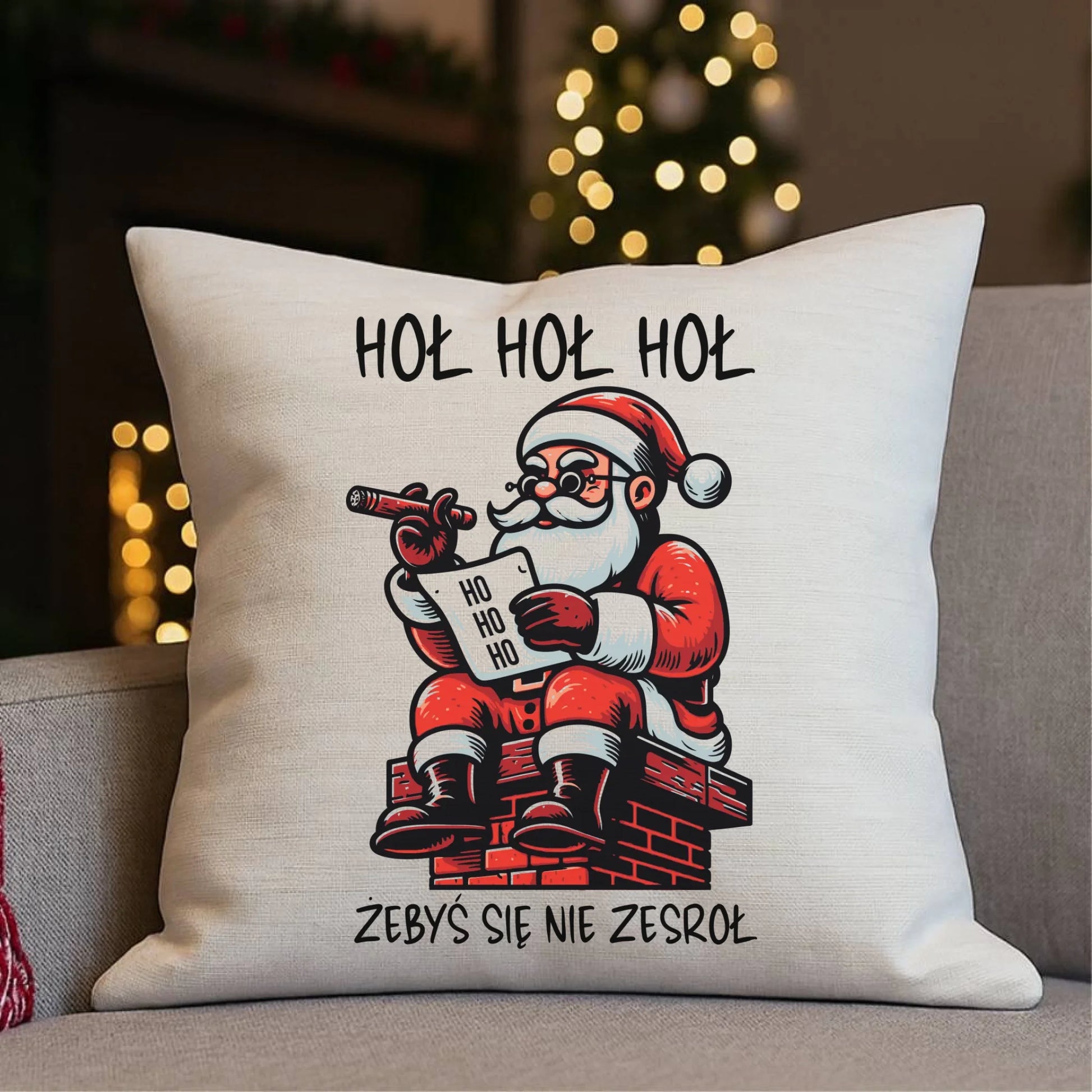 Poduszka świąteczna - Śmieszny prezent na Mikołaja - Hoł hoł hoł żebyś się nie zesroł BN156 - StoryCups.pl