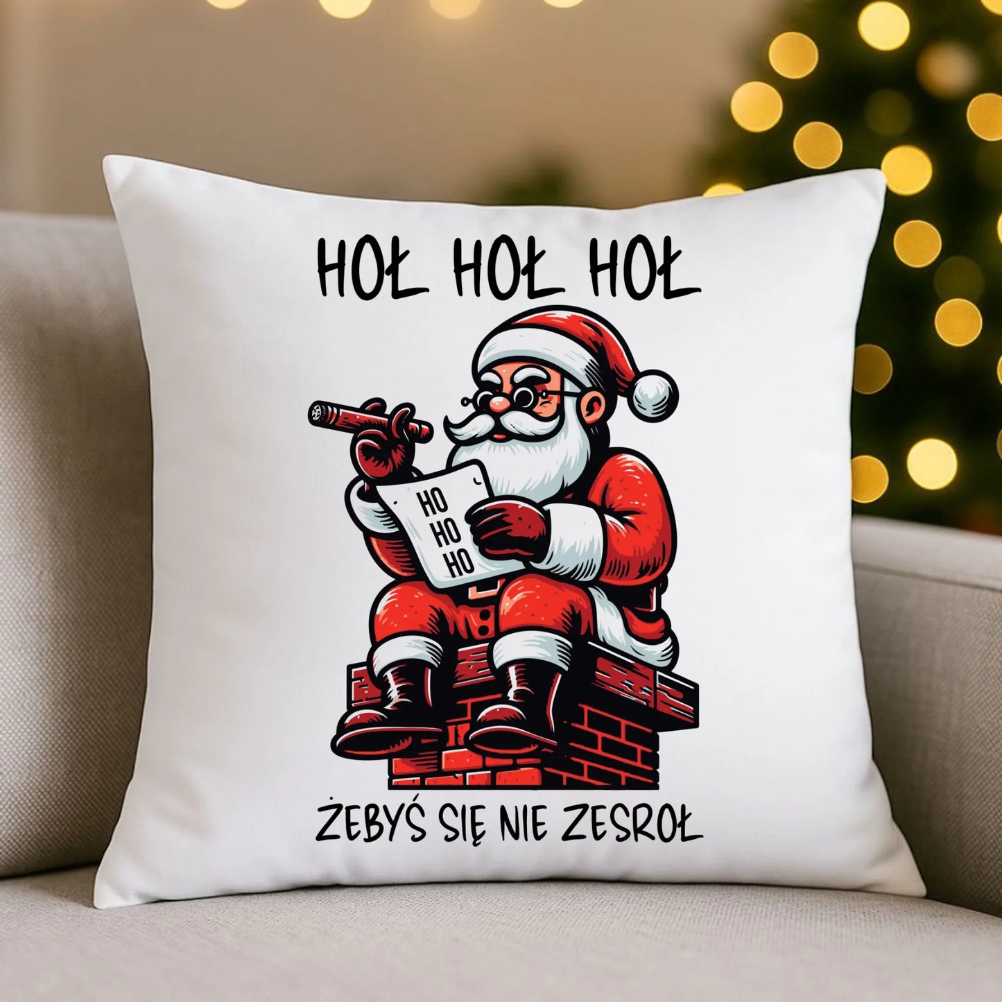 Poduszka świąteczna - Śmieszny prezent na Mikołaja - Hoł hoł hoł żebyś się nie zesroł BN156 - StoryCups.pl