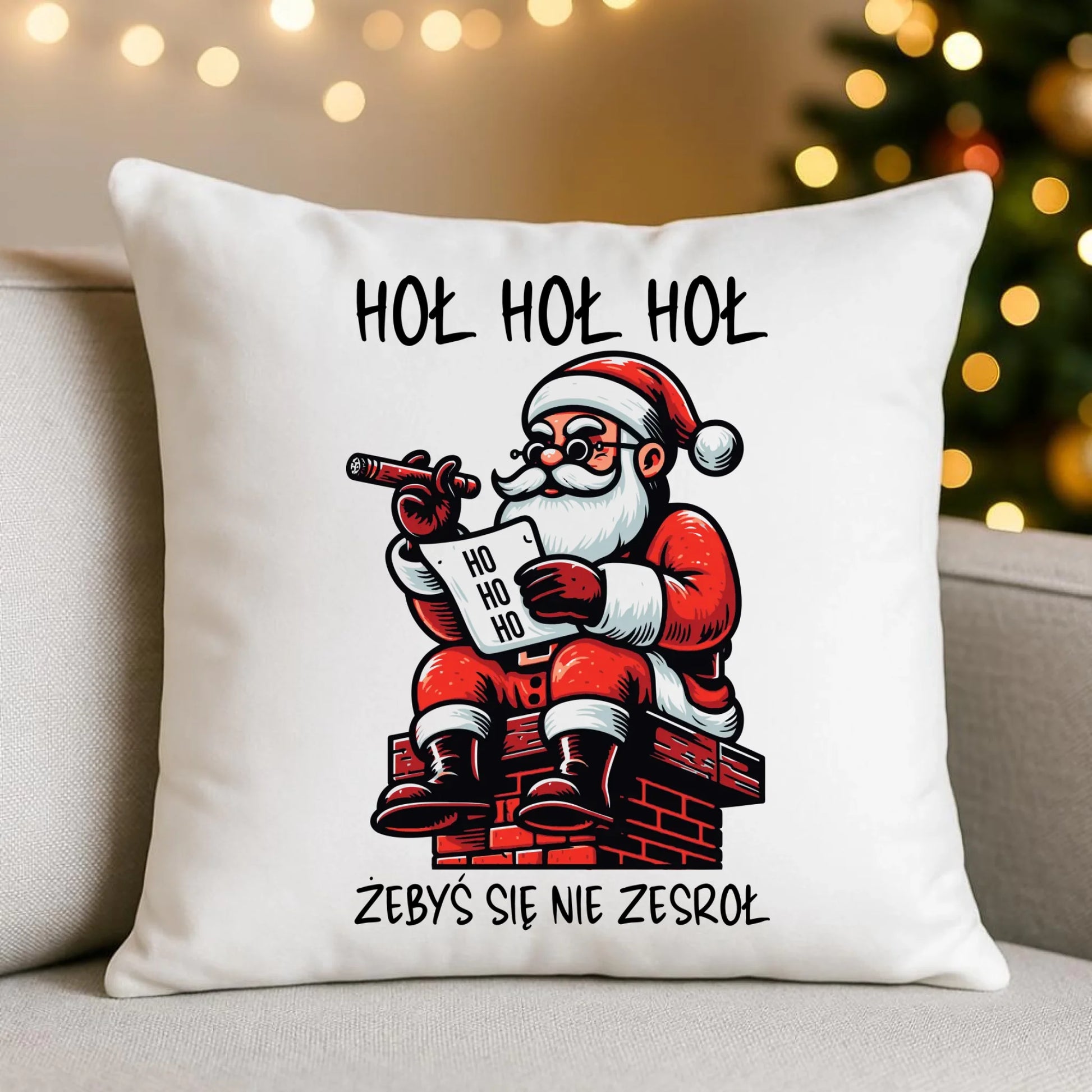 Poduszka świąteczna - Śmieszny prezent na Mikołaja - Hoł hoł hoł żebyś się nie zesroł BN156 - StoryCups.pl