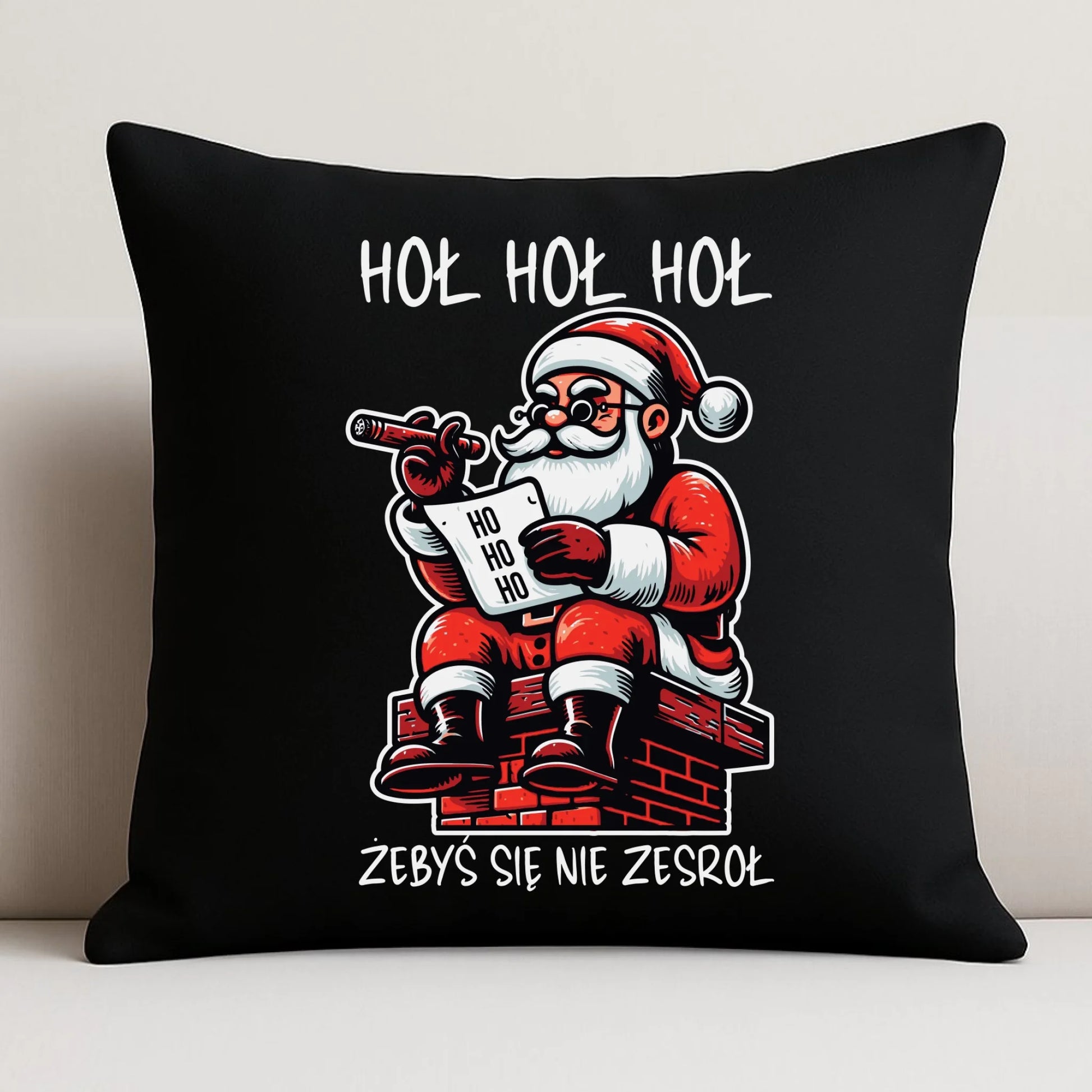 Poduszka dekoracyjna świąteczna - Śmieszny prezent na Mikołaja - Hoł hoł hoł żebyś się nie zesroł BN156 - StoryCups.pl
