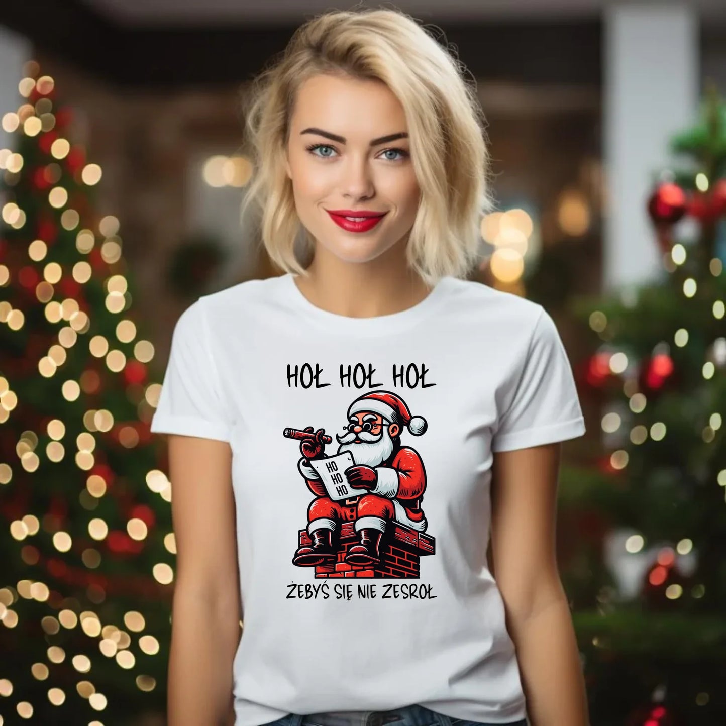 Koszulka damska świąteczna - Śmieszny prezent na Mikołaja - Hoł hoł hoł żebyś się nie zesroł BN156 - StoryCups.pl