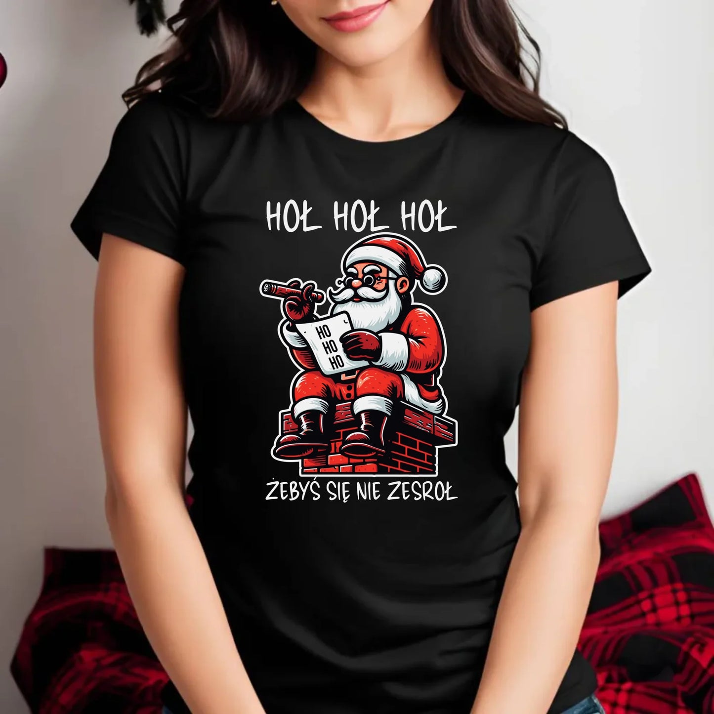 Koszulka damska świąteczna - Śmieszny prezent na Mikołaja - Hoł hoł hoł żebyś się nie zesroł BN156 - StoryCups.pl