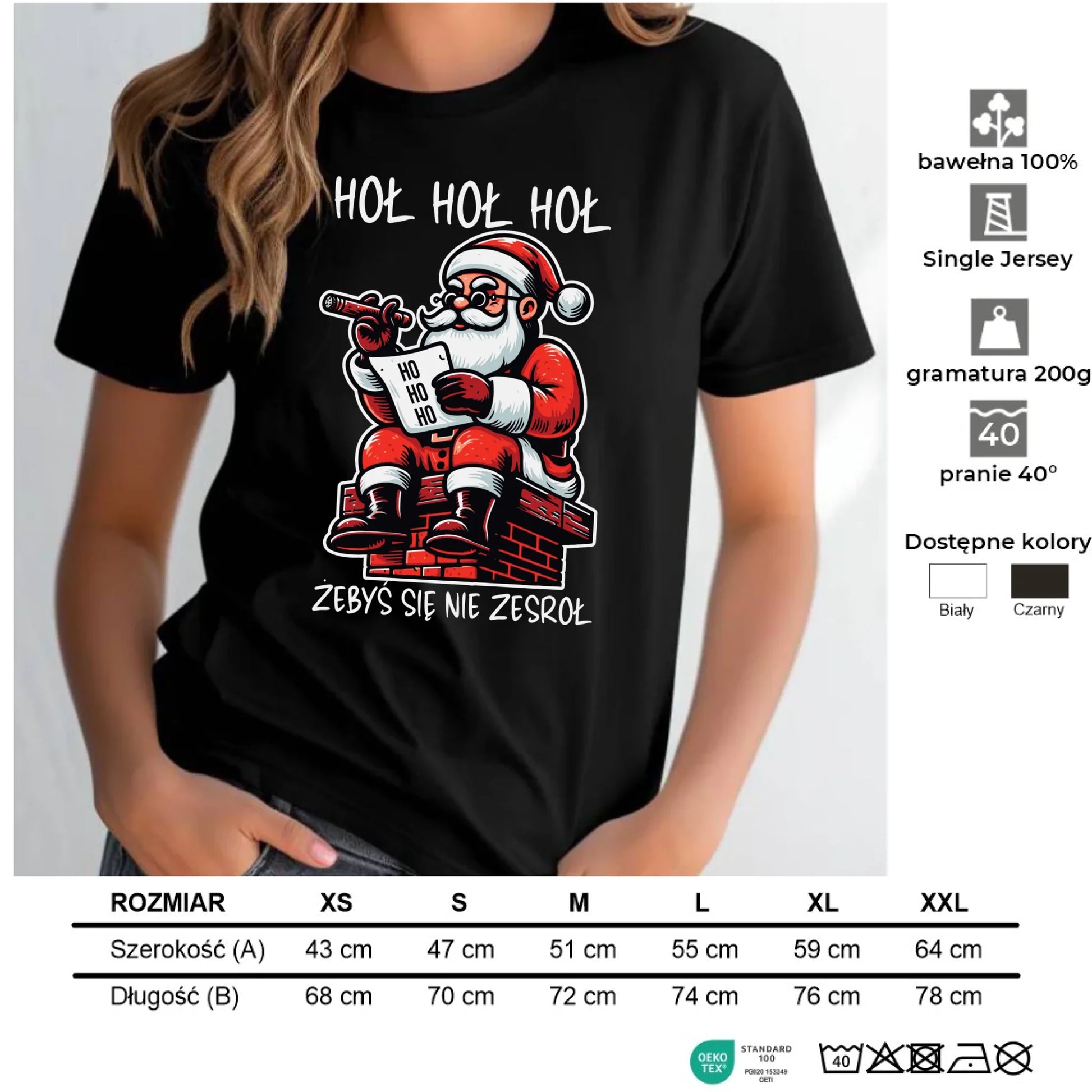 Koszulka damska świąteczna - Śmieszny prezent na Mikołaja - Hoł hoł hoł żebyś się nie zesroł BN156 - StoryCups.pl