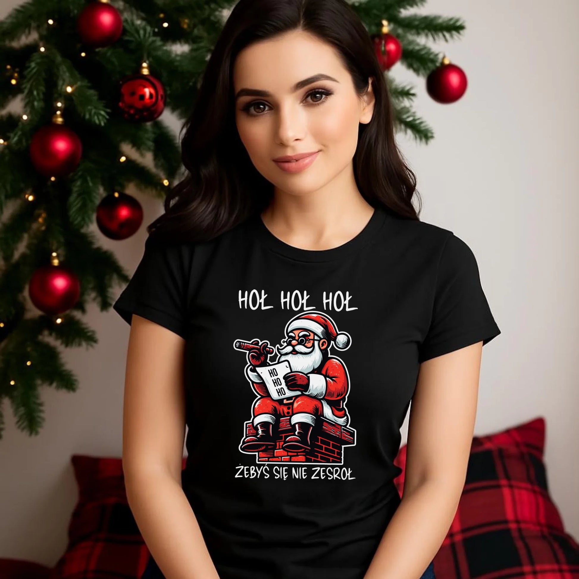 Koszulka damska świąteczna - Śmieszny prezent na Mikołaja - Hoł hoł hoł żebyś się nie zesroł BN156 - StoryCups.pl