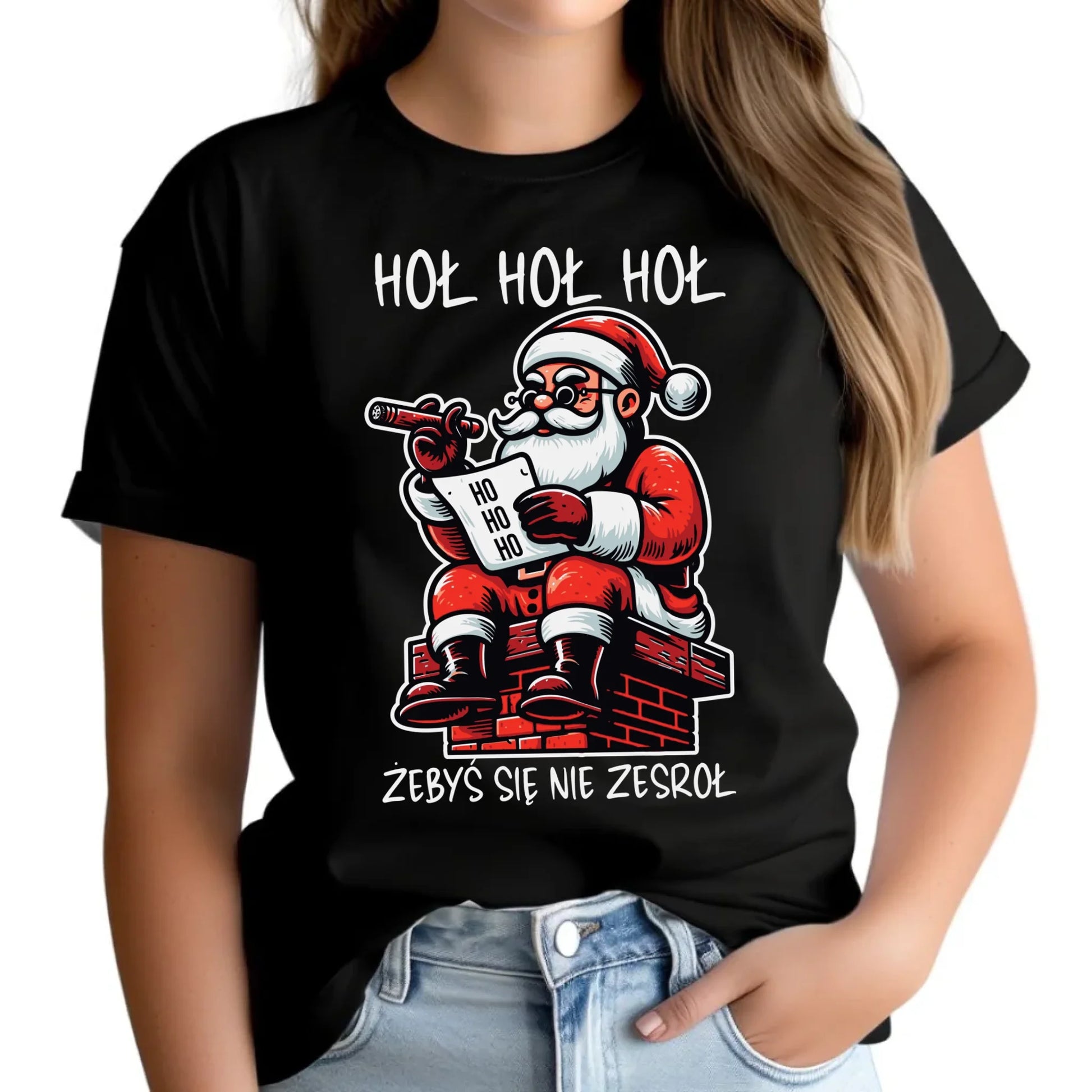 Koszulka damska świąteczna - Śmieszny prezent na Mikołaja - Hoł hoł hoł żebyś się nie zesroł BN156 - StoryCups.pl