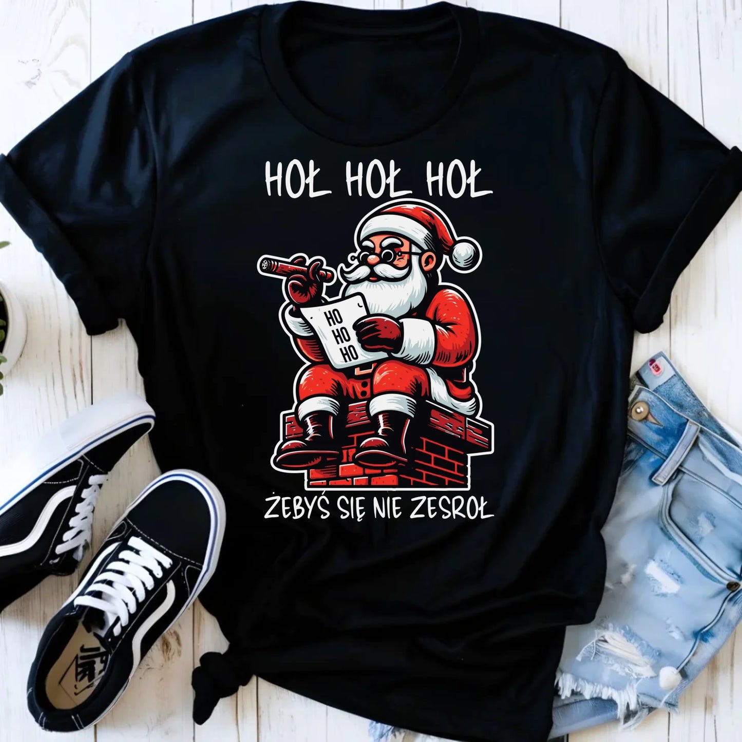Koszulka damska świąteczna - Śmieszny prezent na Mikołaja - Hoł hoł hoł żebyś się nie zesroł BN156 - StoryCups.pl