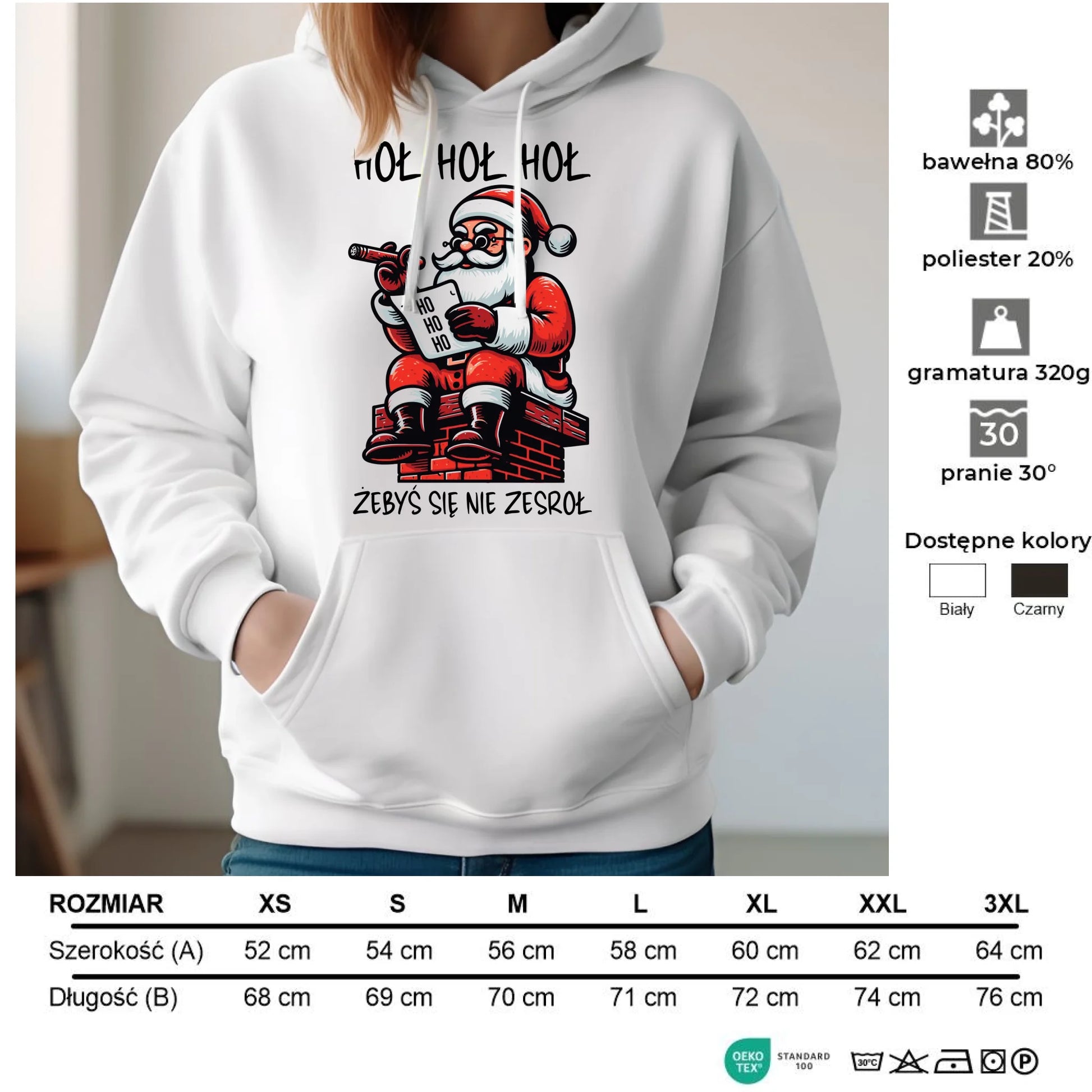 Bluza damska z kapturem świąteczna - Śmieszny prezent na Mikołaja - Hoł hoł hoł żebyś się nie zesroł BN156 - StoryCups.pl