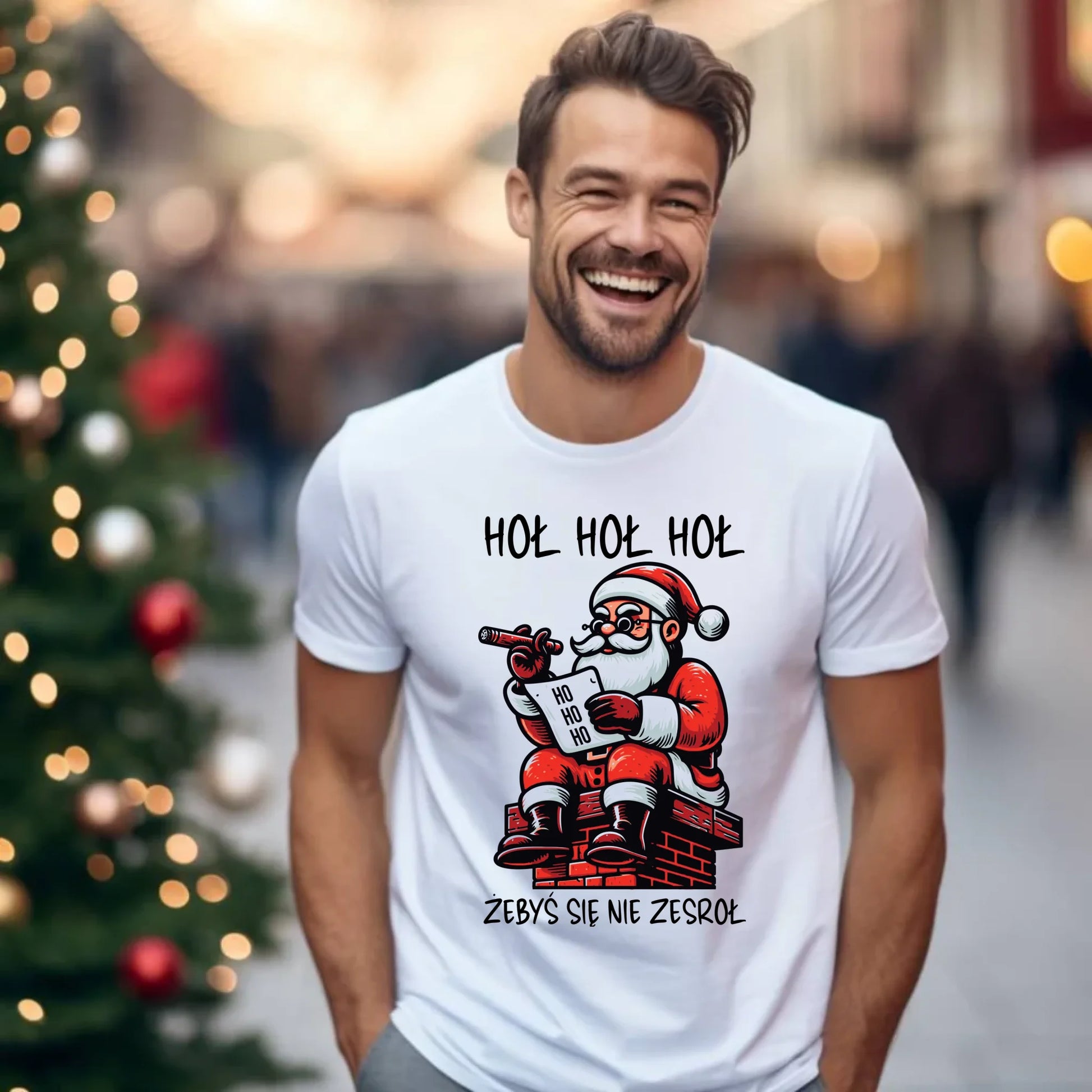 Koszulka męska świąteczna - Śmieszny prezent na Mikołaja - Hoł hoł hoł żebyś się nie zesroł BN156 - StoryCups.pl