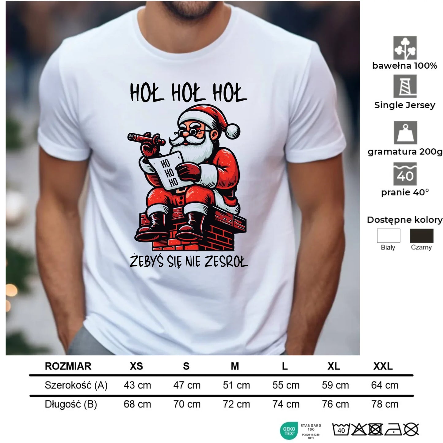 Koszulka męska świąteczna - Śmieszny prezent na Mikołaja - Hoł hoł hoł żebyś się nie zesroł BN156 - StoryCups.pl