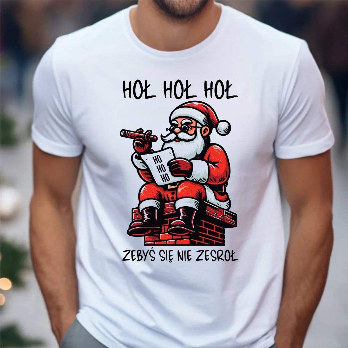 Koszulka męska świąteczna - Śmieszny prezent na Mikołaja - Hoł hoł hoł żebyś się nie zesroł BN156 - StoryCups.pl
