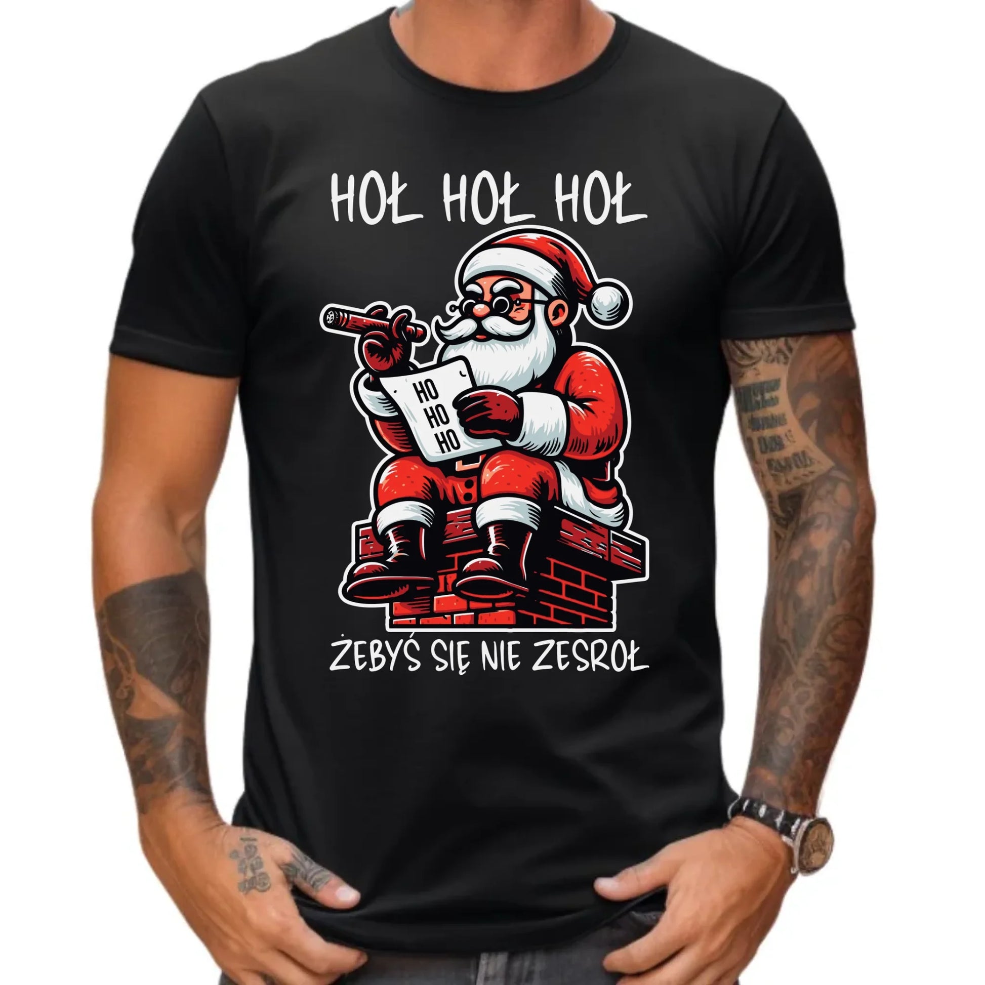 Koszulka męska świąteczna - Śmieszny prezent na Mikołaja - Hoł hoł hoł żebyś się nie zesroł BN156 - StoryCups.pl