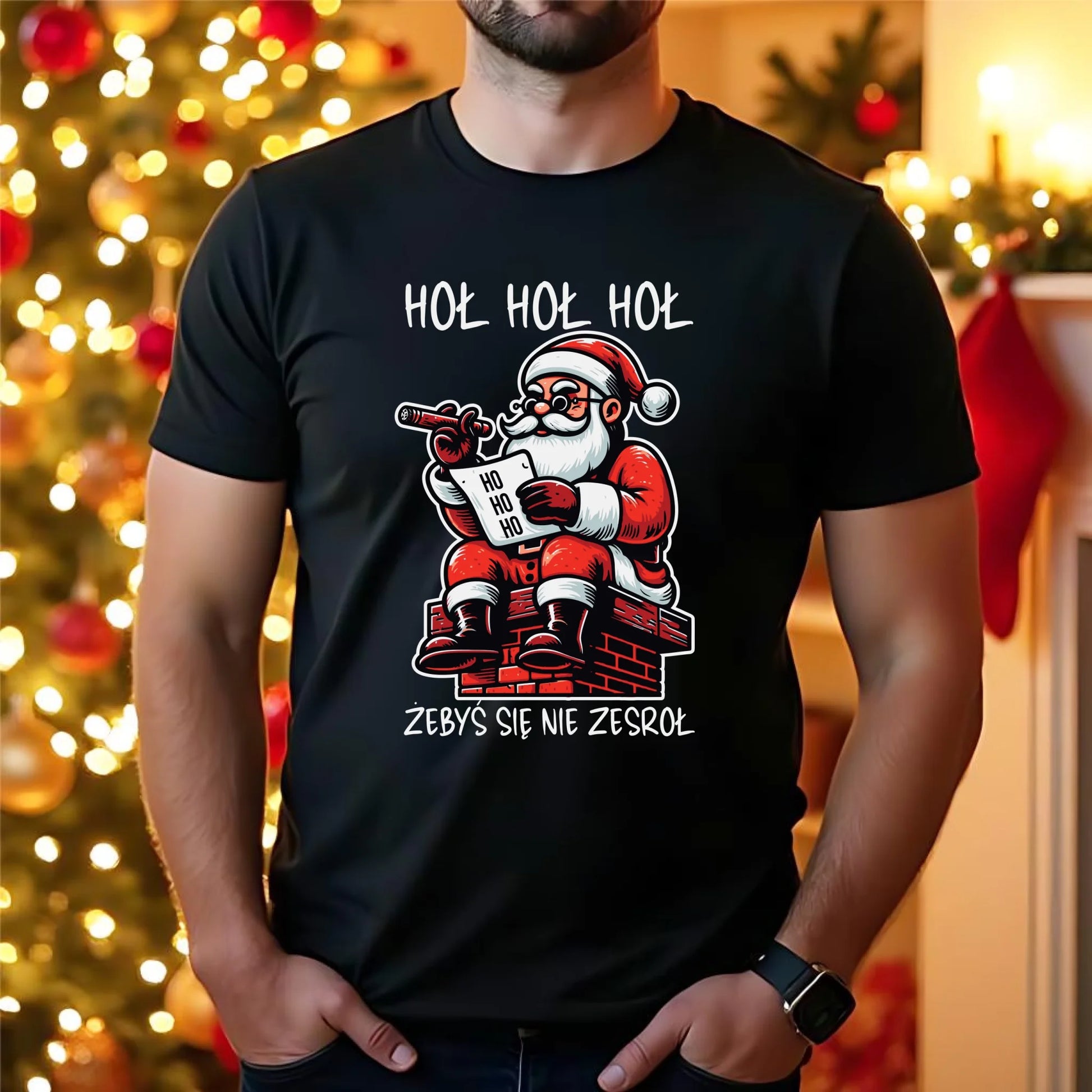 Koszulka męska świąteczna - Śmieszny prezent na Mikołaja - Hoł hoł hoł żebyś się nie zesroł BN156 - StoryCups.pl