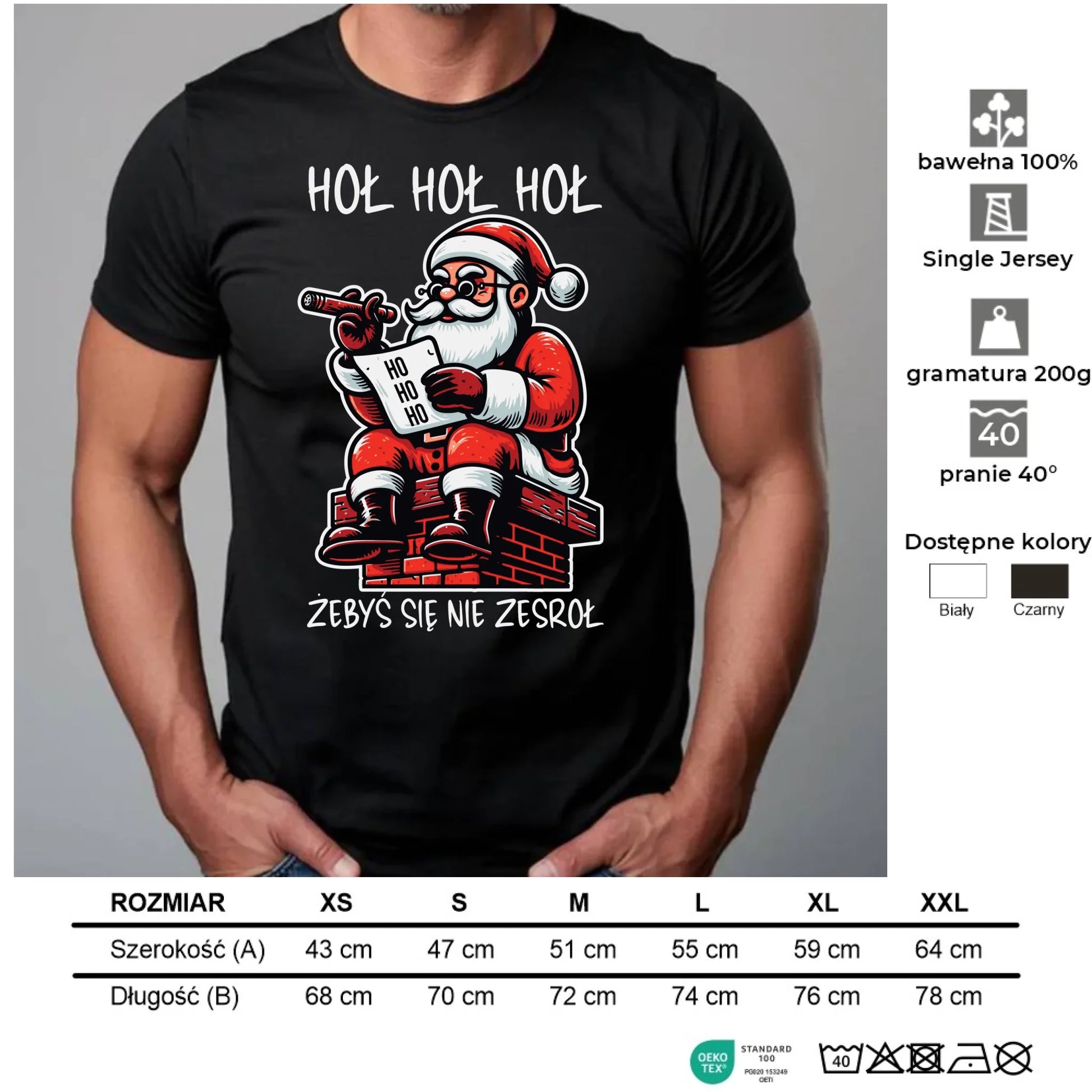 Koszulka męska świąteczna - Śmieszny prezent na Mikołaja - Hoł hoł hoł żebyś się nie zesroł BN156 - StoryCups.pl