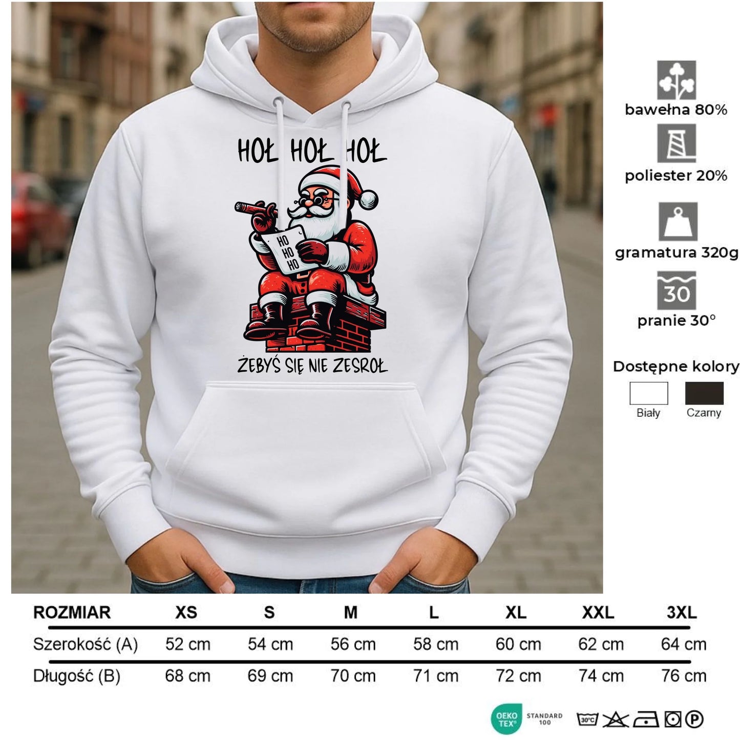 Bluza męska z kapturem świąteczna - Śmieszny prezent na Mikołaja - Hoł hoł hoł żebyś się nie zesroł BN156 - StoryCups.pl