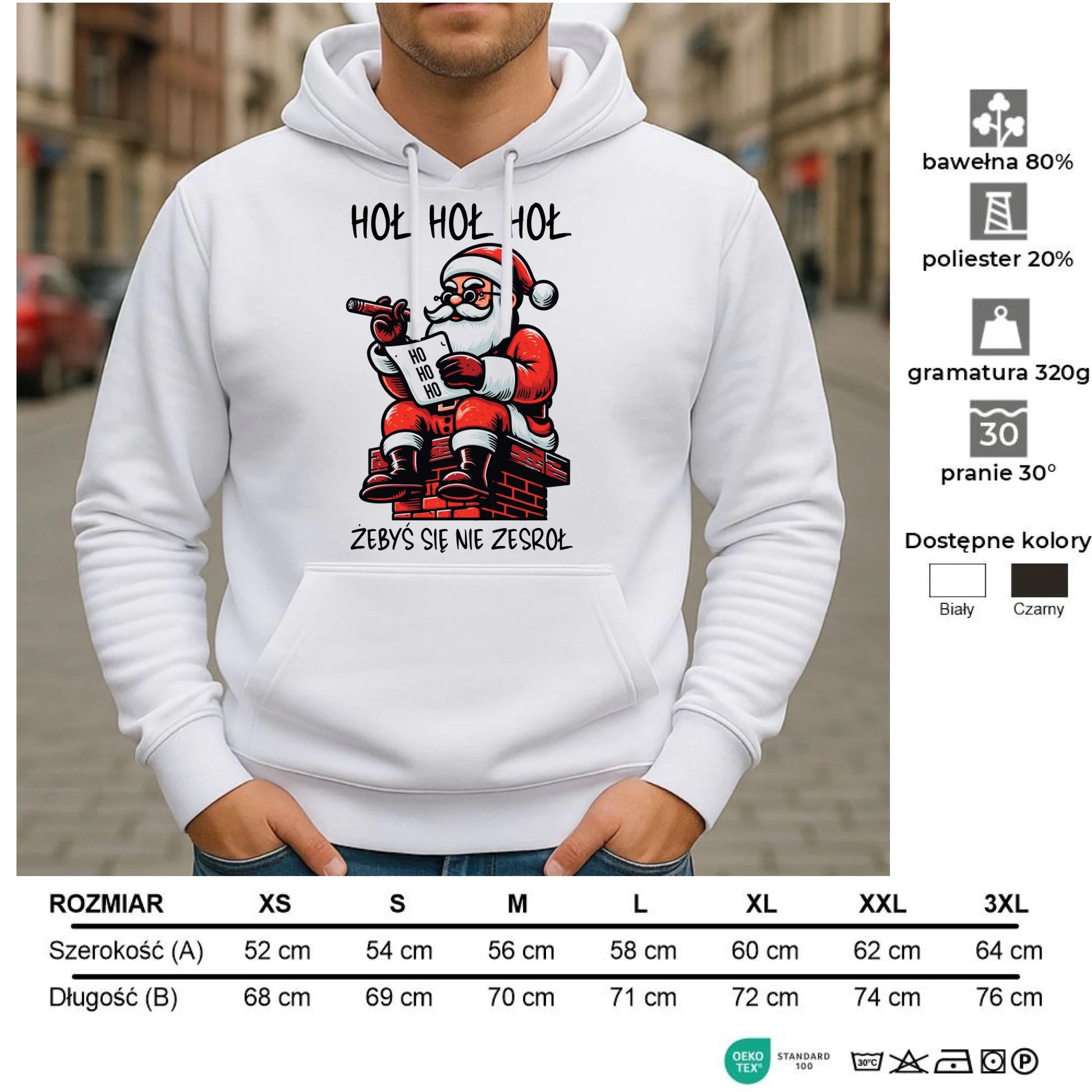 Bluza męska z kapturem świąteczna - Śmieszny prezent na Mikołaja - Hoł hoł hoł żebyś się nie zesroł BN156 - StoryCups.pl