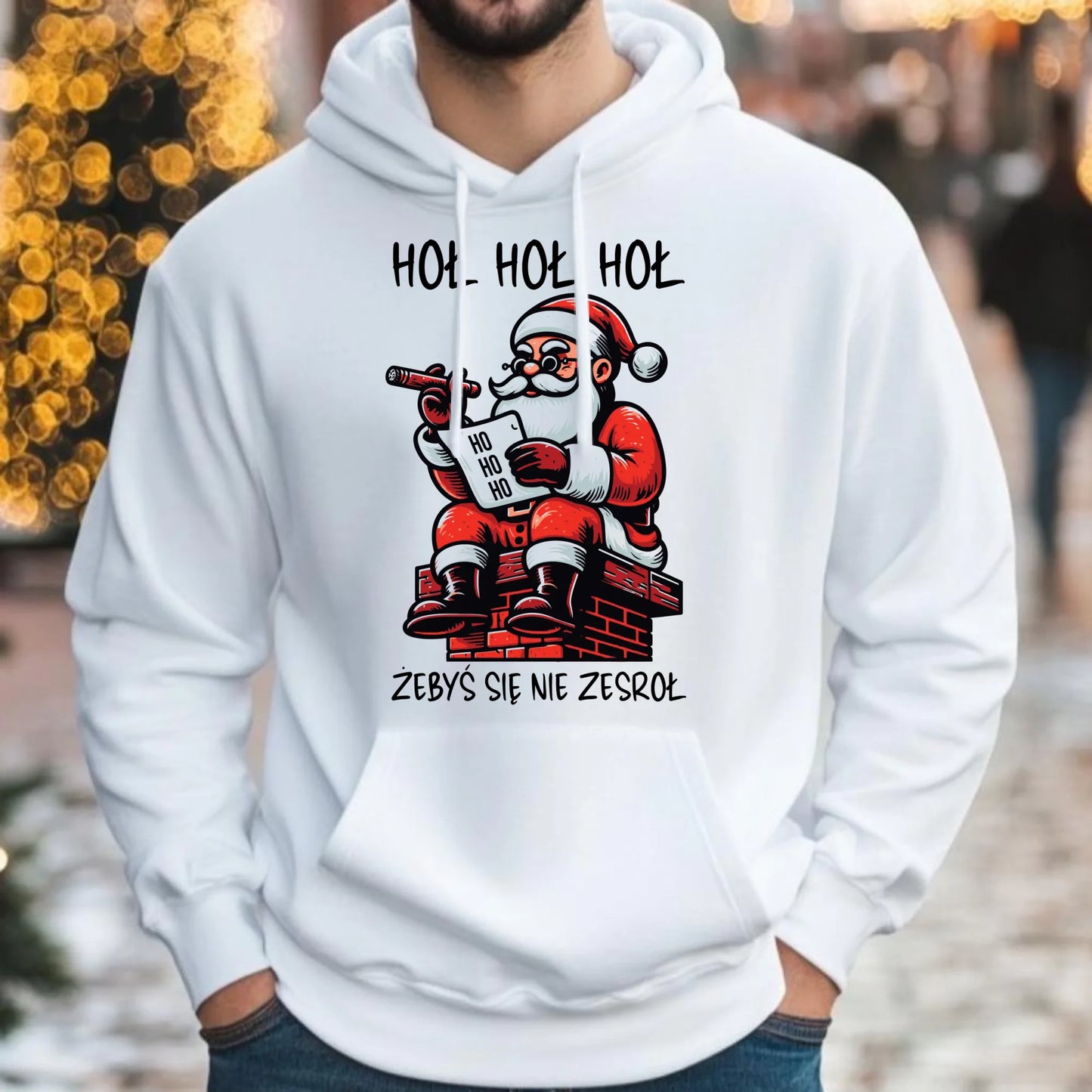 Bluza męska z kapturem świąteczna - Śmieszny prezent na Mikołaja - Hoł hoł hoł żebyś się nie zesroł BN156 - StoryCups.pl