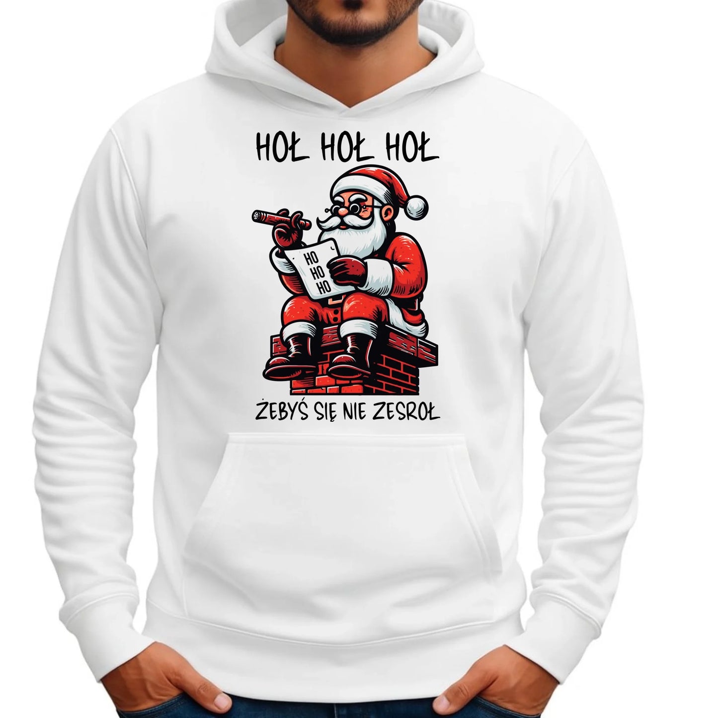 Bluza męska z kapturem świąteczna - Śmieszny prezent na Mikołaja - Hoł hoł hoł żebyś się nie zesroł BN156 - StoryCups.pl