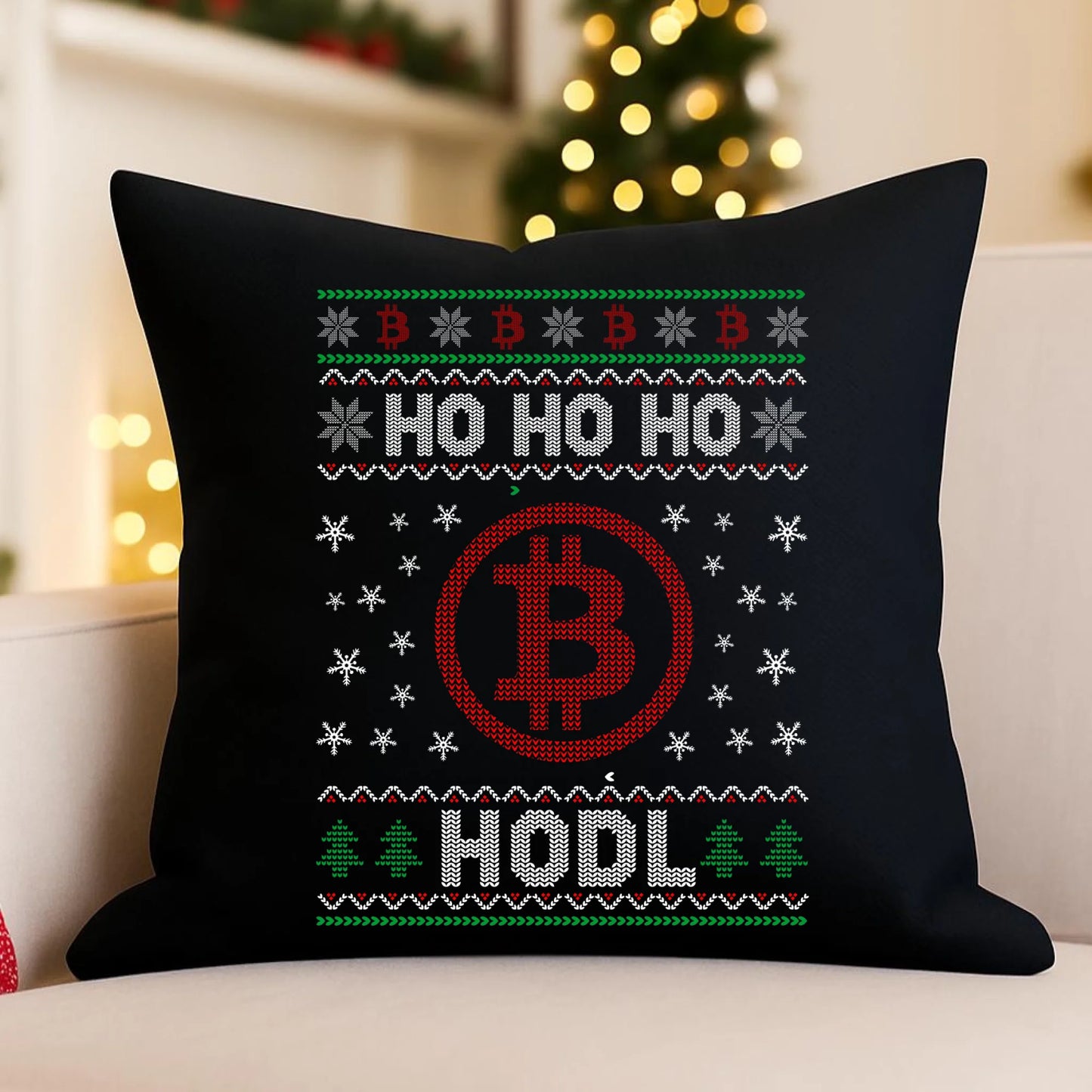 Poduszka dekoracyjna świąteczna - Bitcoin - Ho Ho hodl BN103 - StoryCups.pl