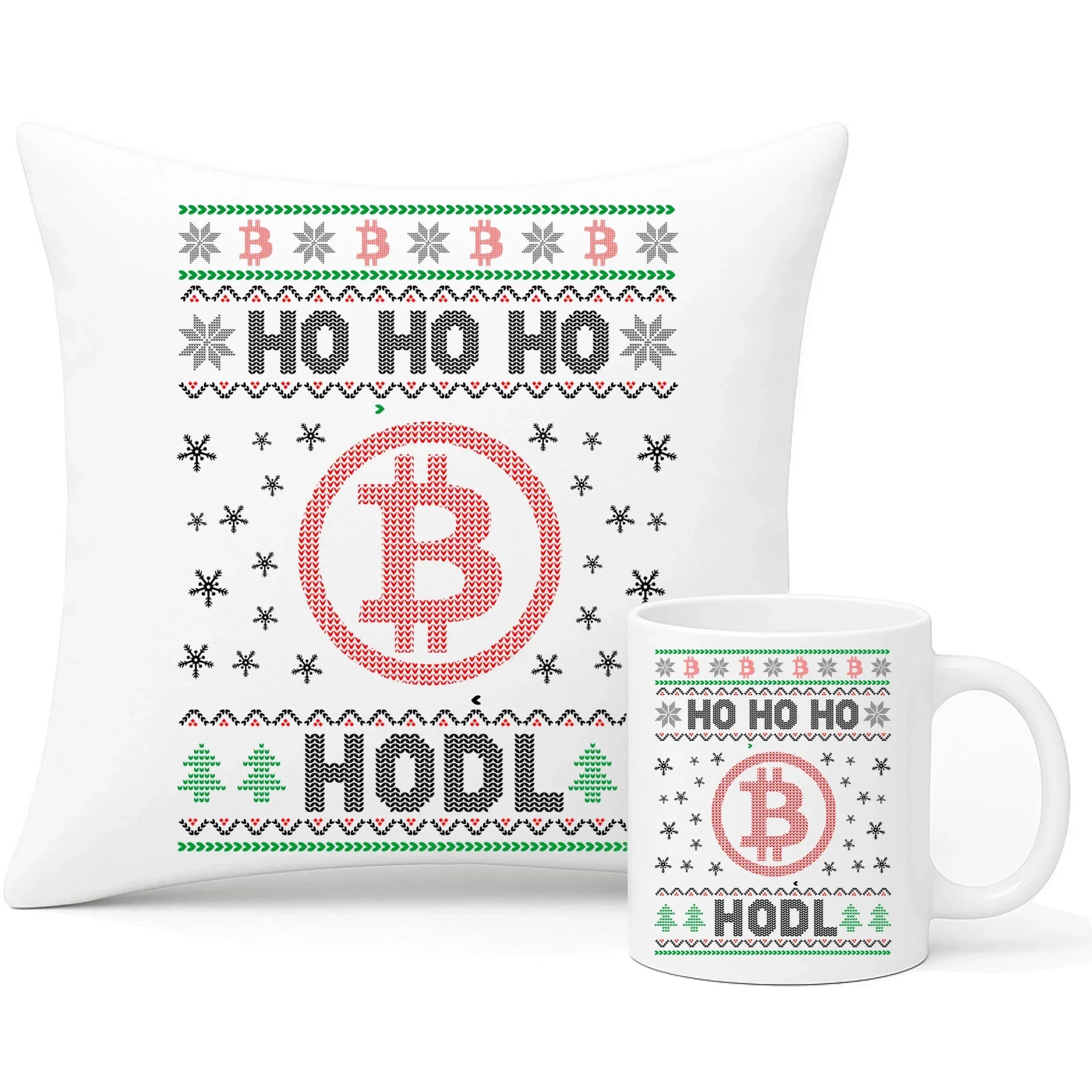 Zestaw poduszka i kubek świąteczny - Bitcoin - Ho Ho hodl BN103 - StoryCups.pl