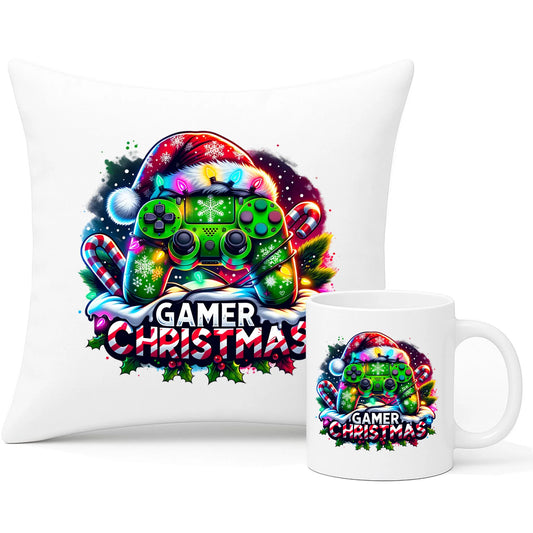 Zestaw poduszka i kubek świąteczny - prezent dla gracza - Christmas gamer BN22 - StoryCups.pl