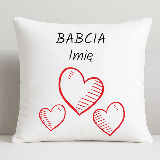 Poduszka dla babci - Serca - personalizowana B01 - StoryCups.pl