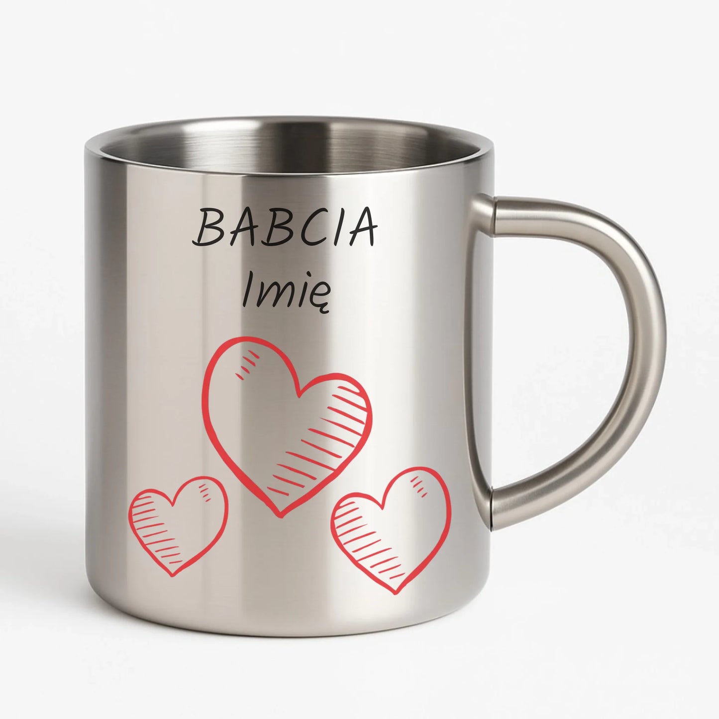 Kubek metalowy dla babci - Serca - personalizowany B01 - StoryCups.pl