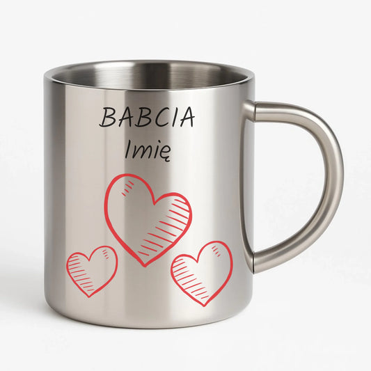 Kubek metalowy dla babci - Serca - personalizowany B01 - StoryCups.pl