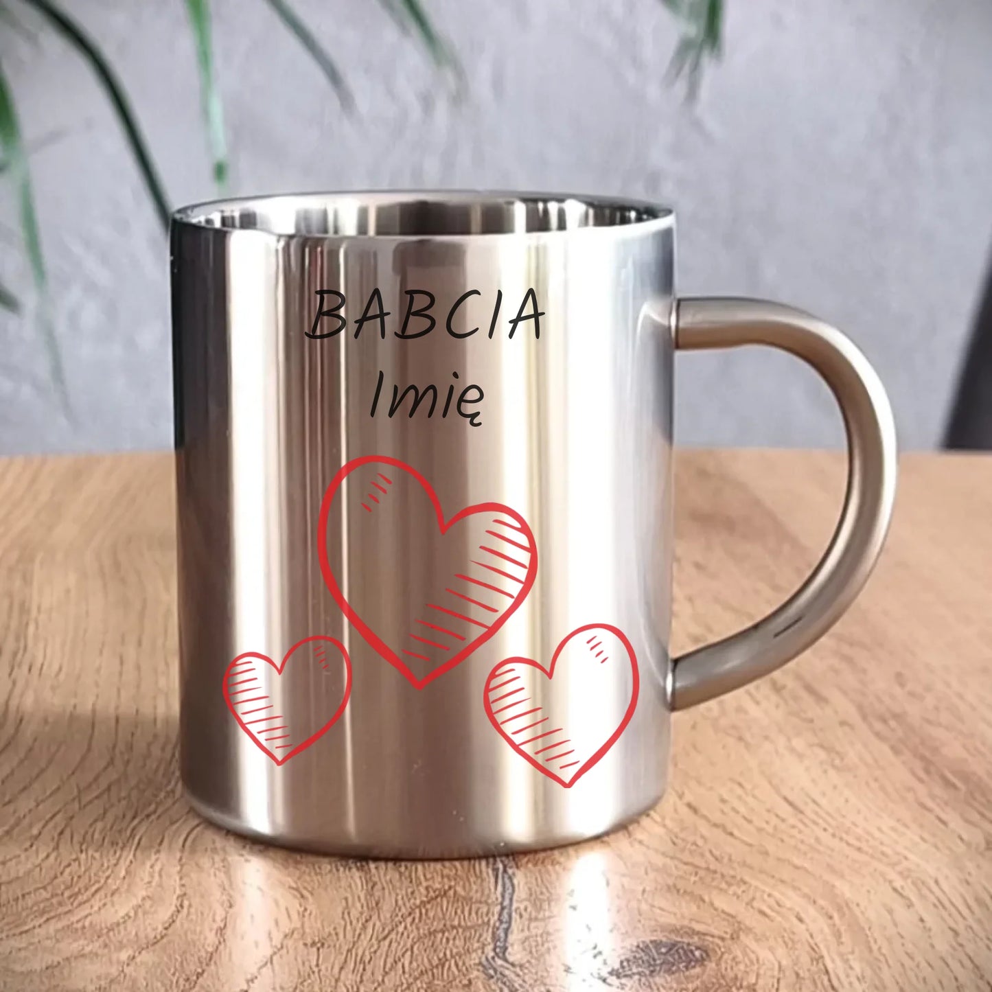Kubek metalowy dla babci - Serca - personalizowany B01 - StoryCups.pl