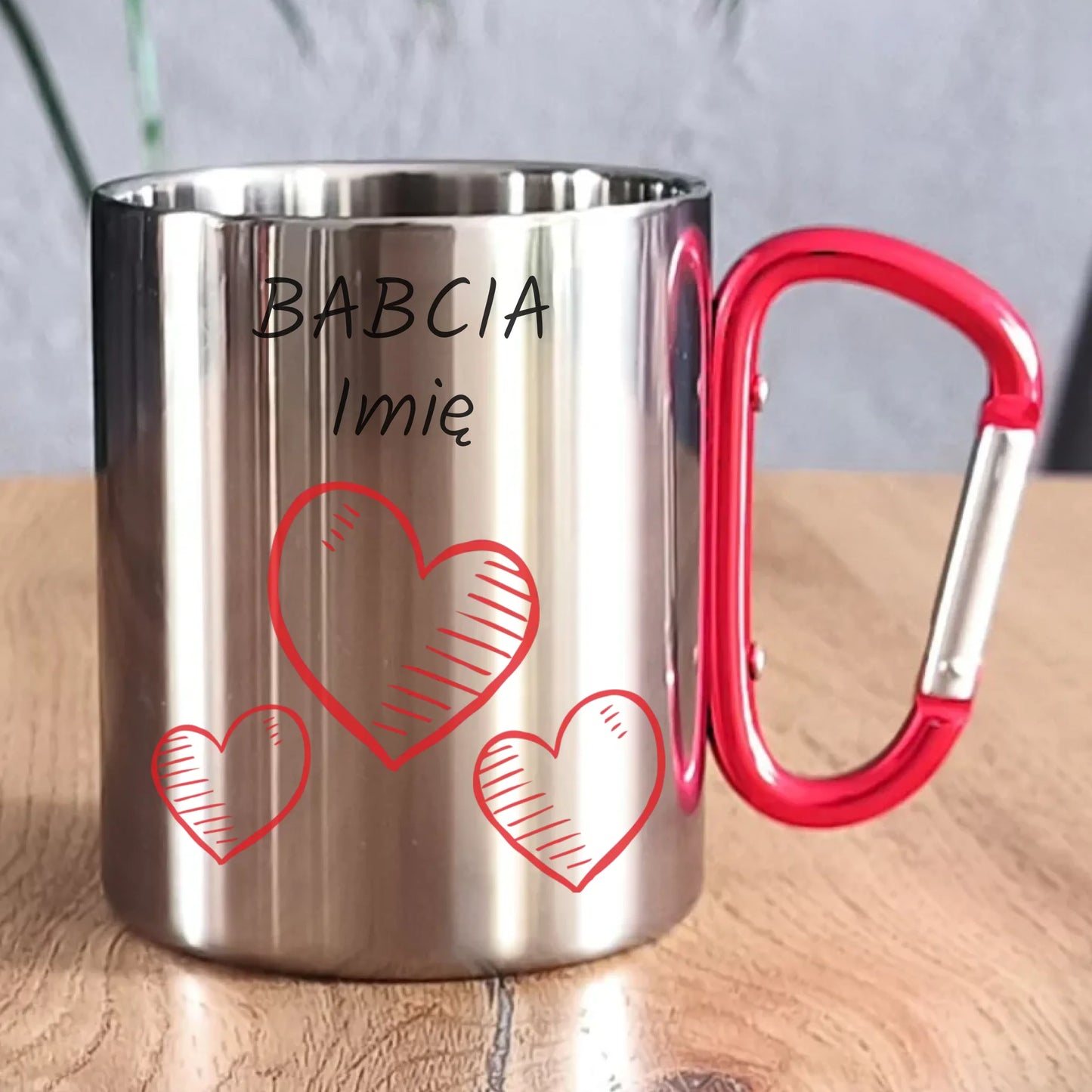 Kubek metalowy dla babci - Serca - personalizowany B01 - StoryCups.pl