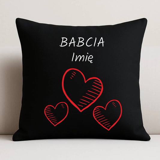 Poduszka dekoracyjna dla babci - Serca - personalizowana B01 - StoryCups.pl