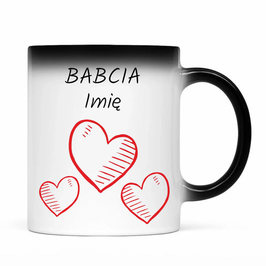 Kubek magiczny dla babci - Serca - personalizowany B01 - StoryCups.pl