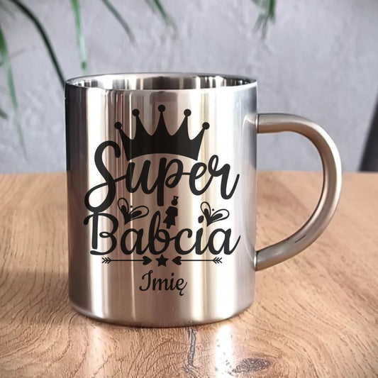 Kubek metalowy dla babci - Super Babcia - personalizowany B03 - StoryCups.pl