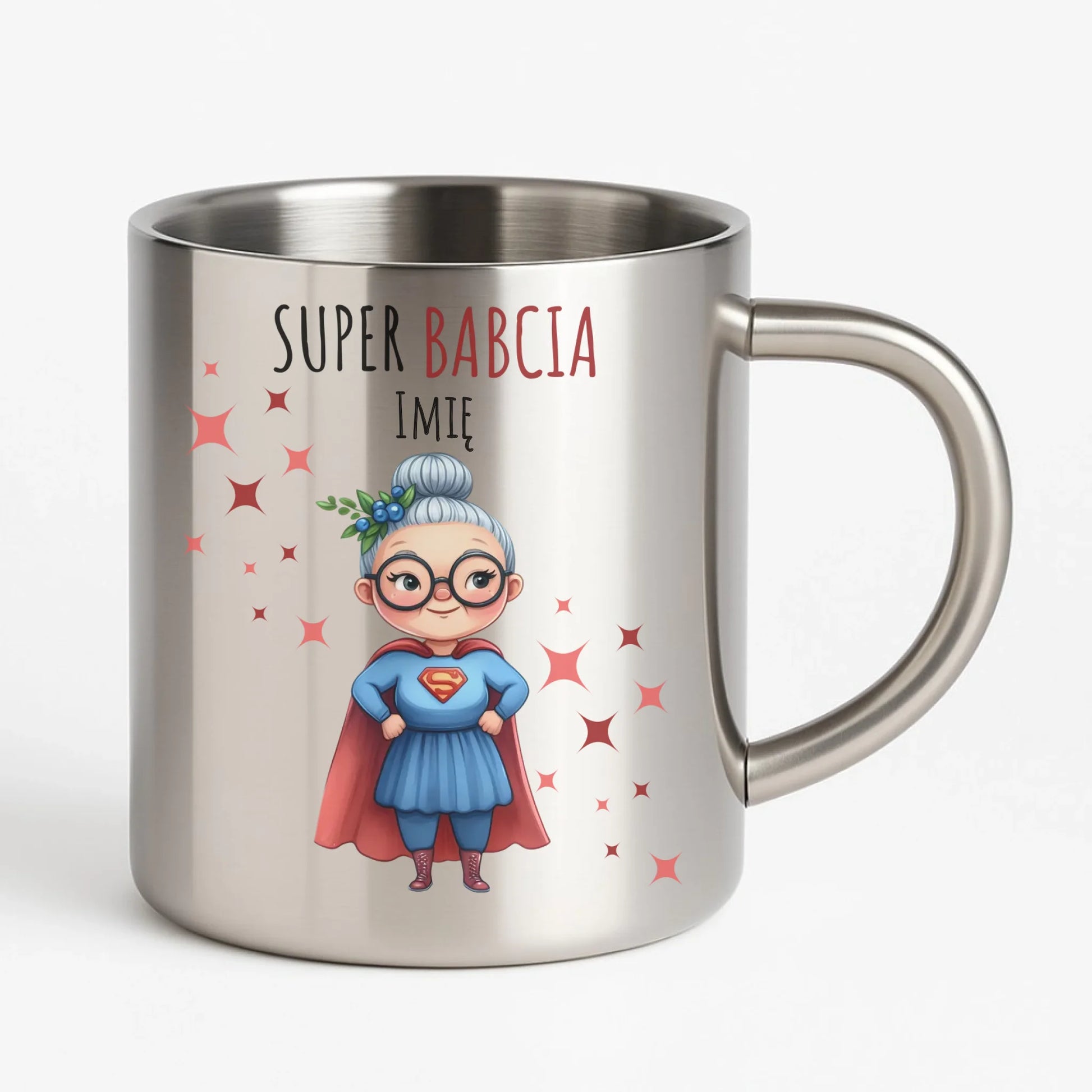 Kubek metalowy dla babci - Super Babcia - personalizowany B02 - StoryCups.pl