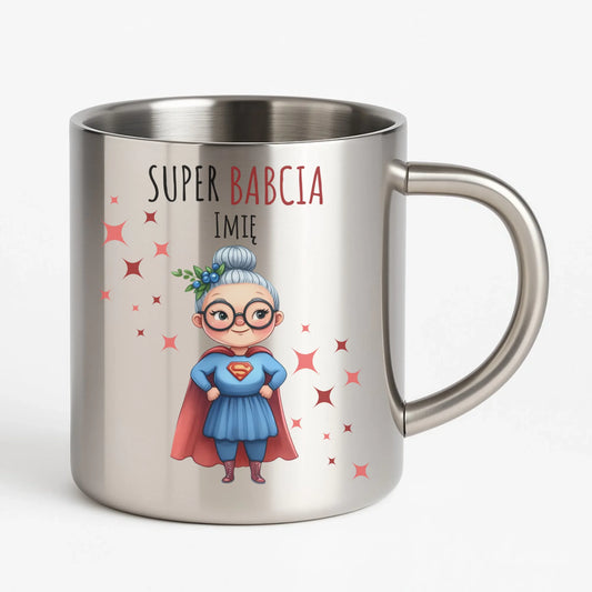 Kubek metalowy dla babci - Super Babcia - personalizowany B02 - StoryCups.pl