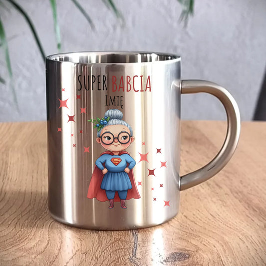 Kubek metalowy dla babci - Super Babcia - personalizowany B02 - StoryCups.pl