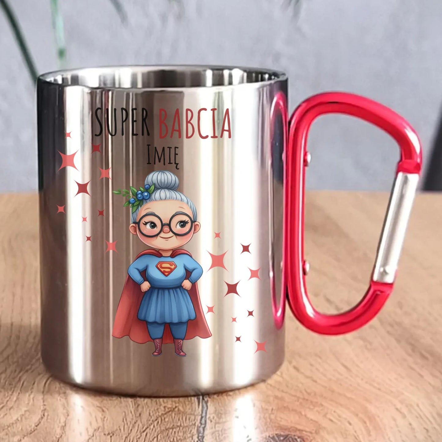 Kubek metalowy dla babci - Super Babcia - personalizowany B02 - StoryCups.pl