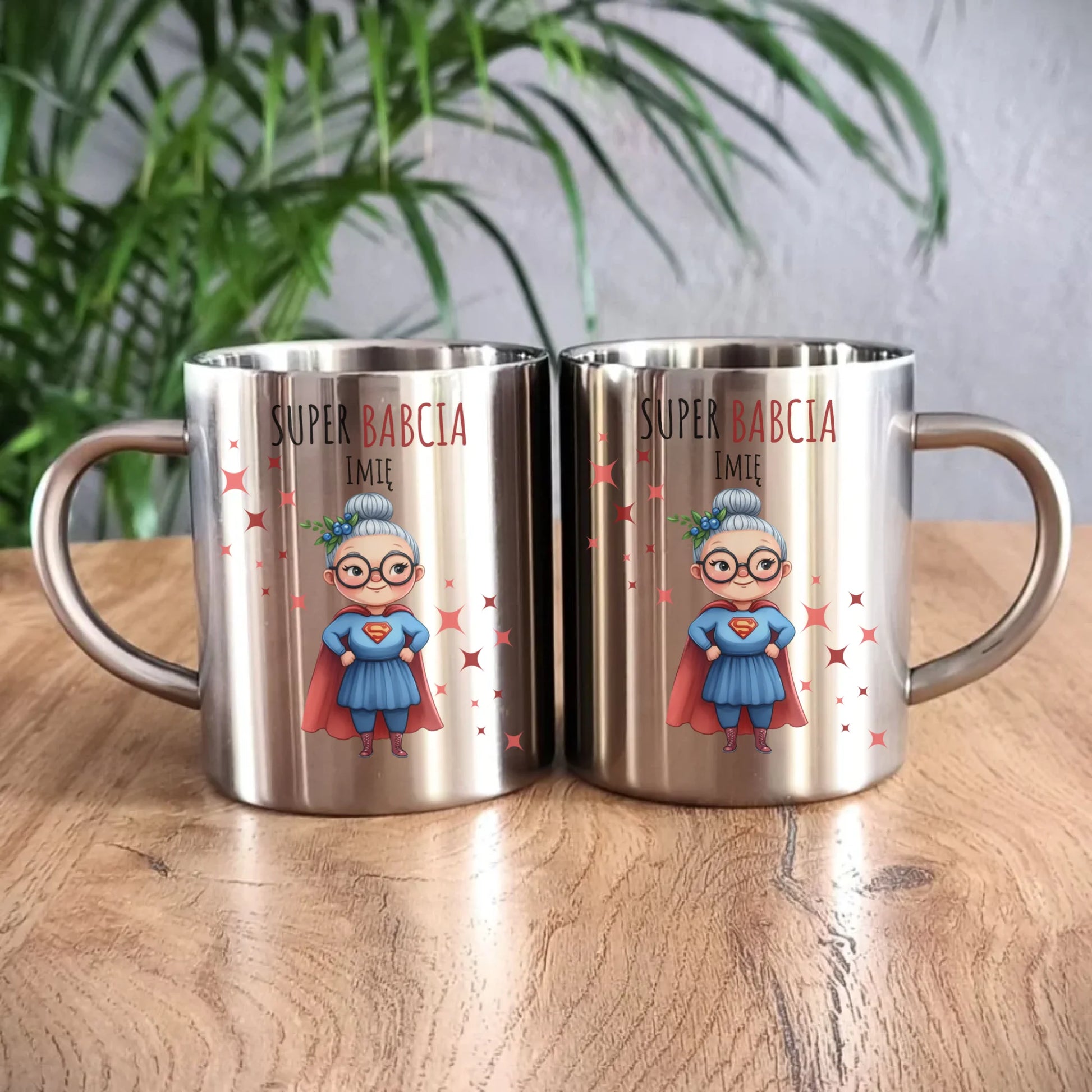 Kubek metalowy dla babci - Super Babcia - personalizowany B02 - StoryCups.pl