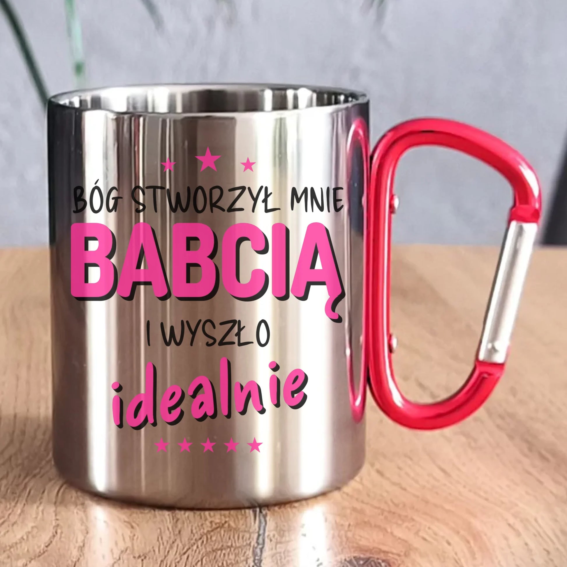 Kubek metalowy dla babci - Bóg stworzył mnie babcią i wyszło idealnie B08 - StoryCups.pl