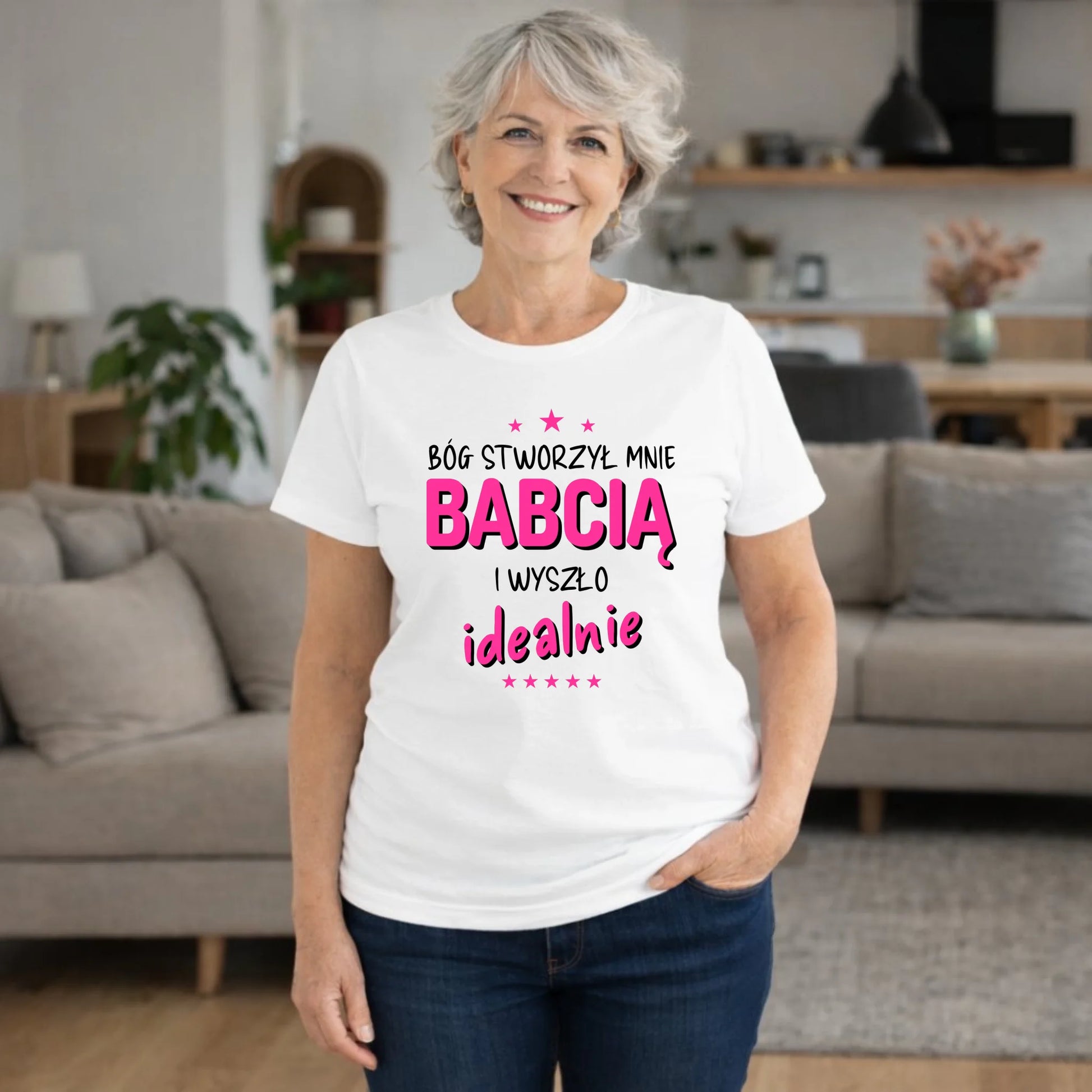 Koszulka dla babci - Bóg stworzył mnie babcią i wyszło idealnie B08 - StoryCups.pl